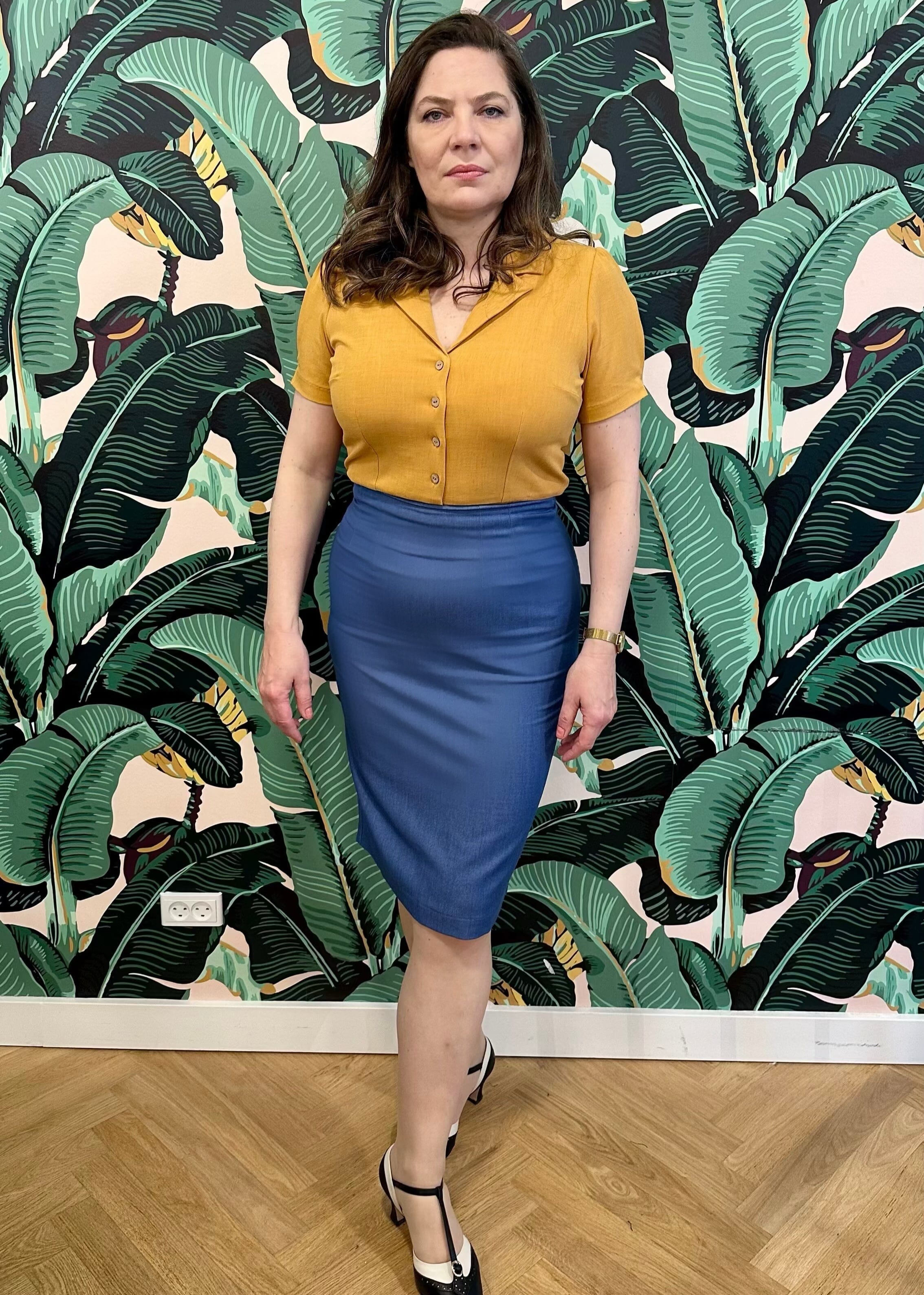 1950'er stils pencilnederdel i denimblå pencil nederdel Daisy Dapper