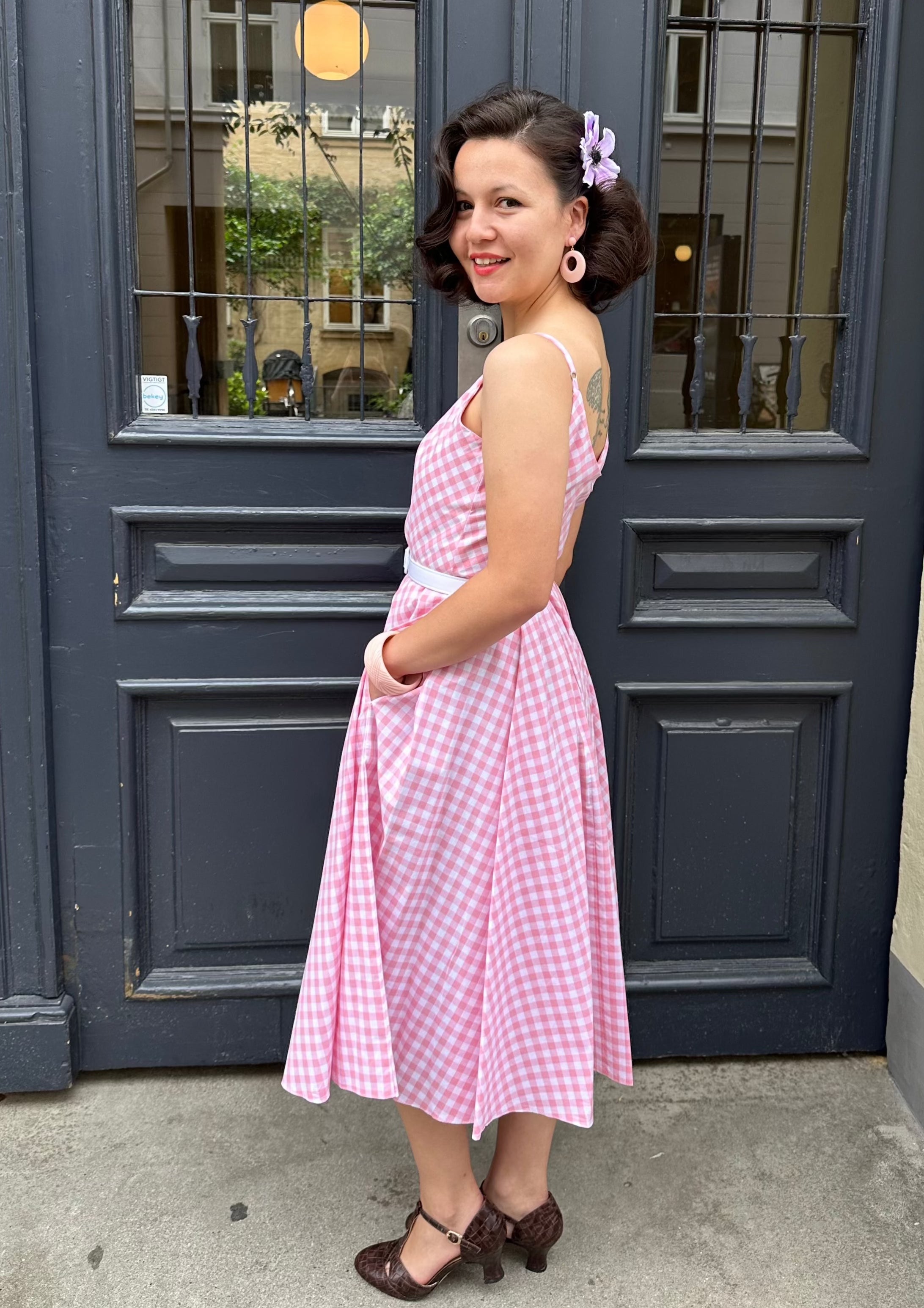 Priscilla swing dress - pink gingham checks