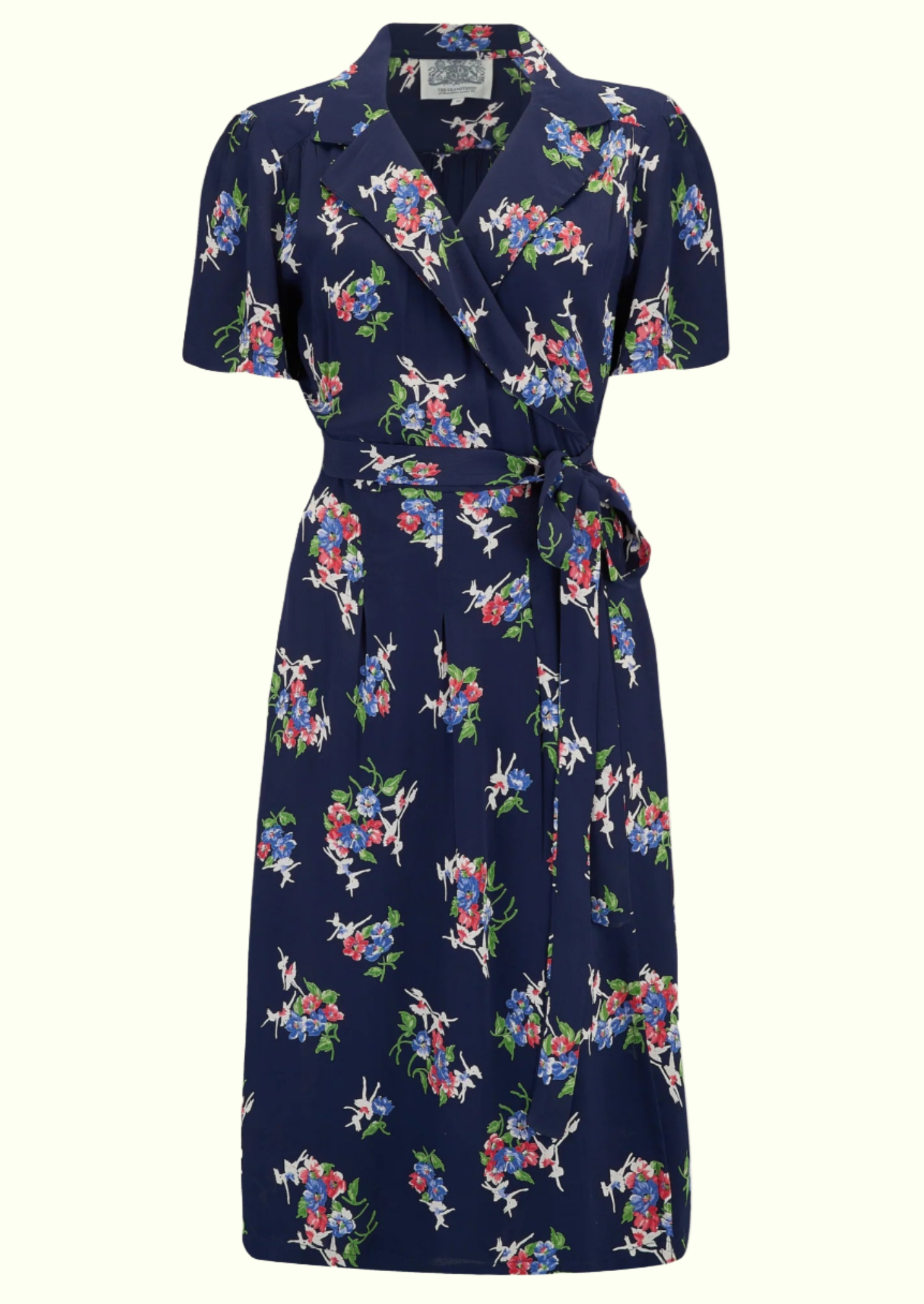 1940s Wrap dress - navy with Floral Dancer print