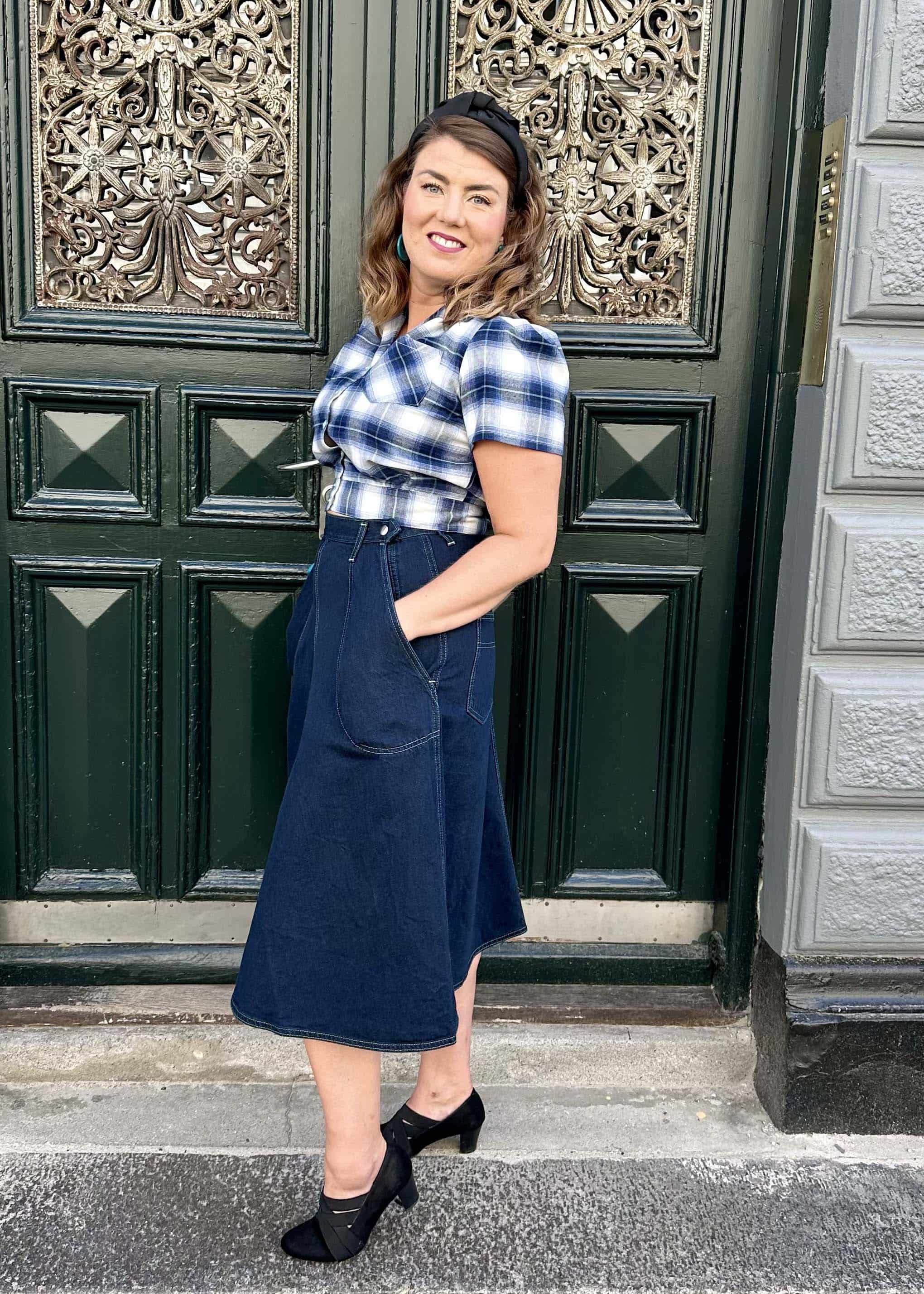 A-line denim nederdel i indigo aline nederdel Freddies Of Pinewood
