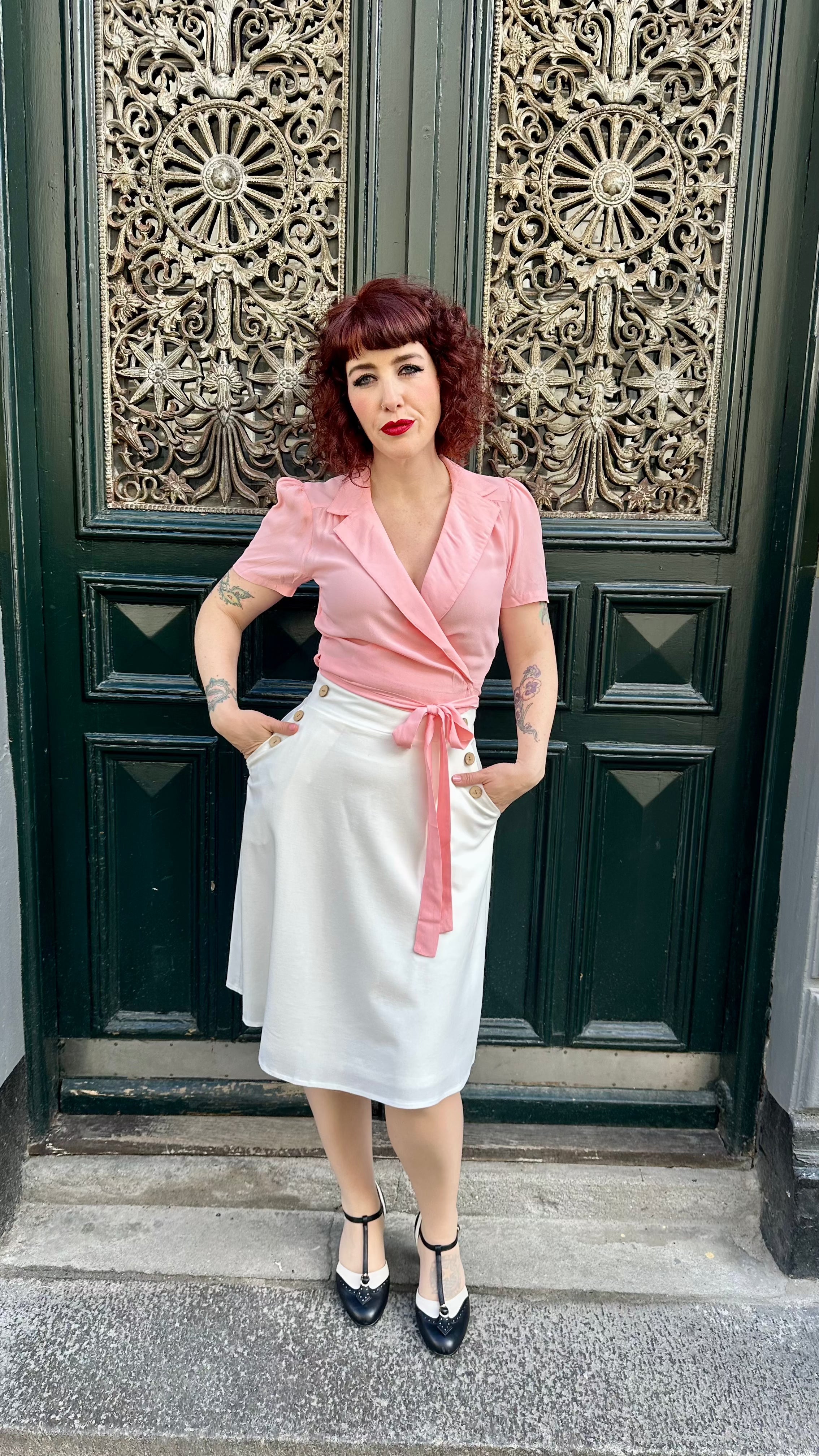 A-line nederdel med knapper i råhvid aline nederdel Daisy Dapper