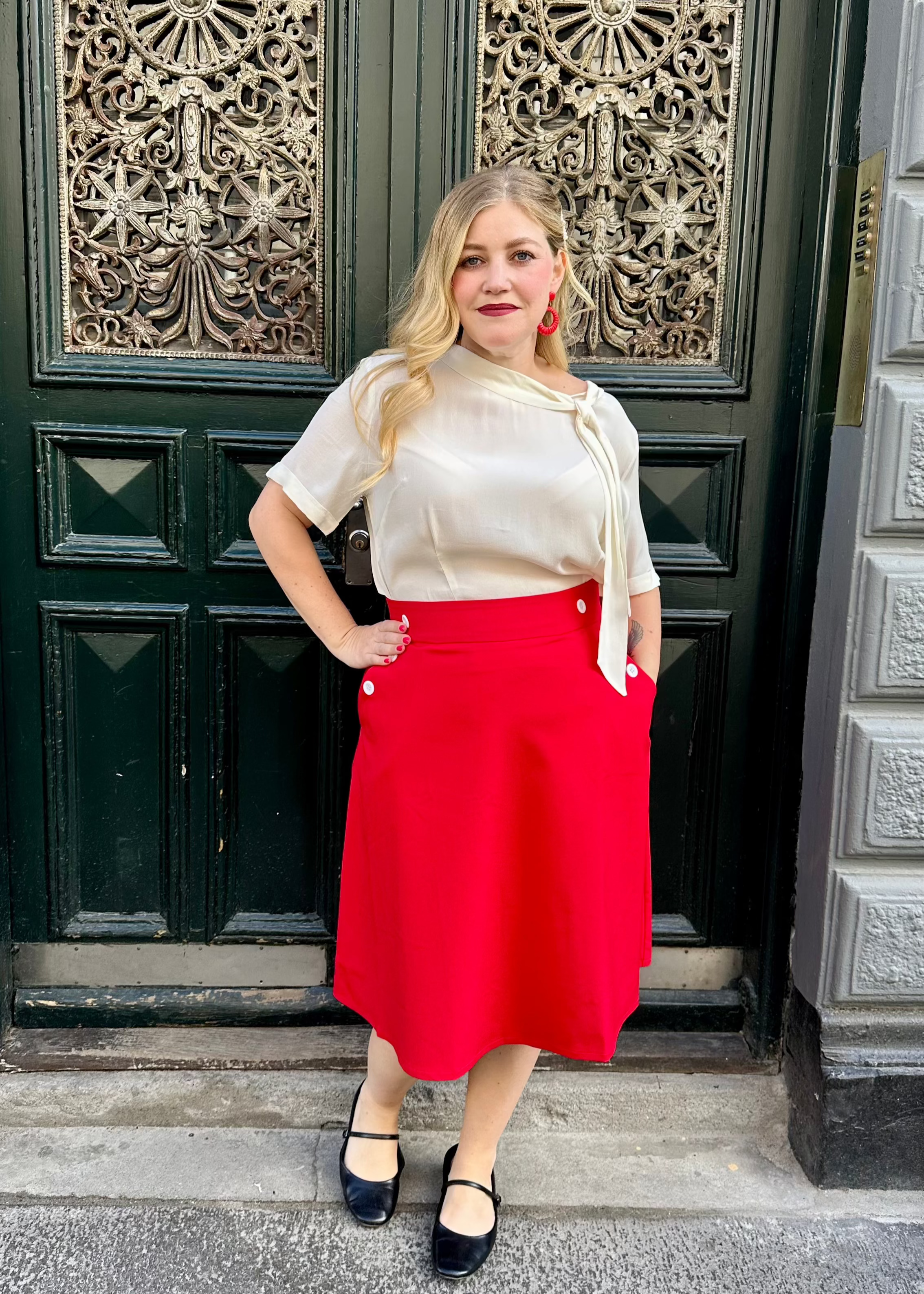 A-line nederdel med knapper i rød aline nederdel Daisy Dapper