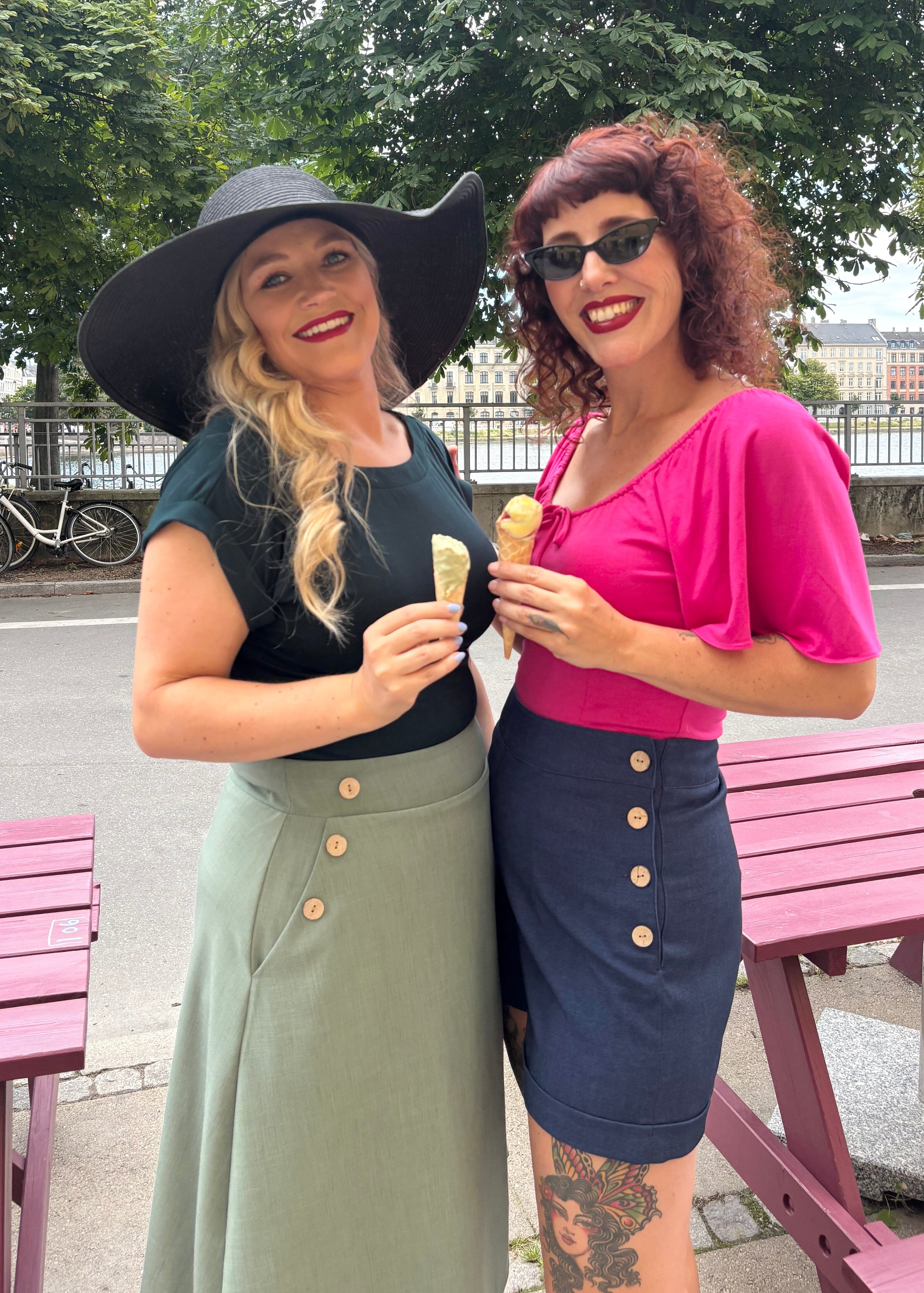 A-line nederdel med knapper - salvie grøn linen look aline nederdel Daisy Dapper