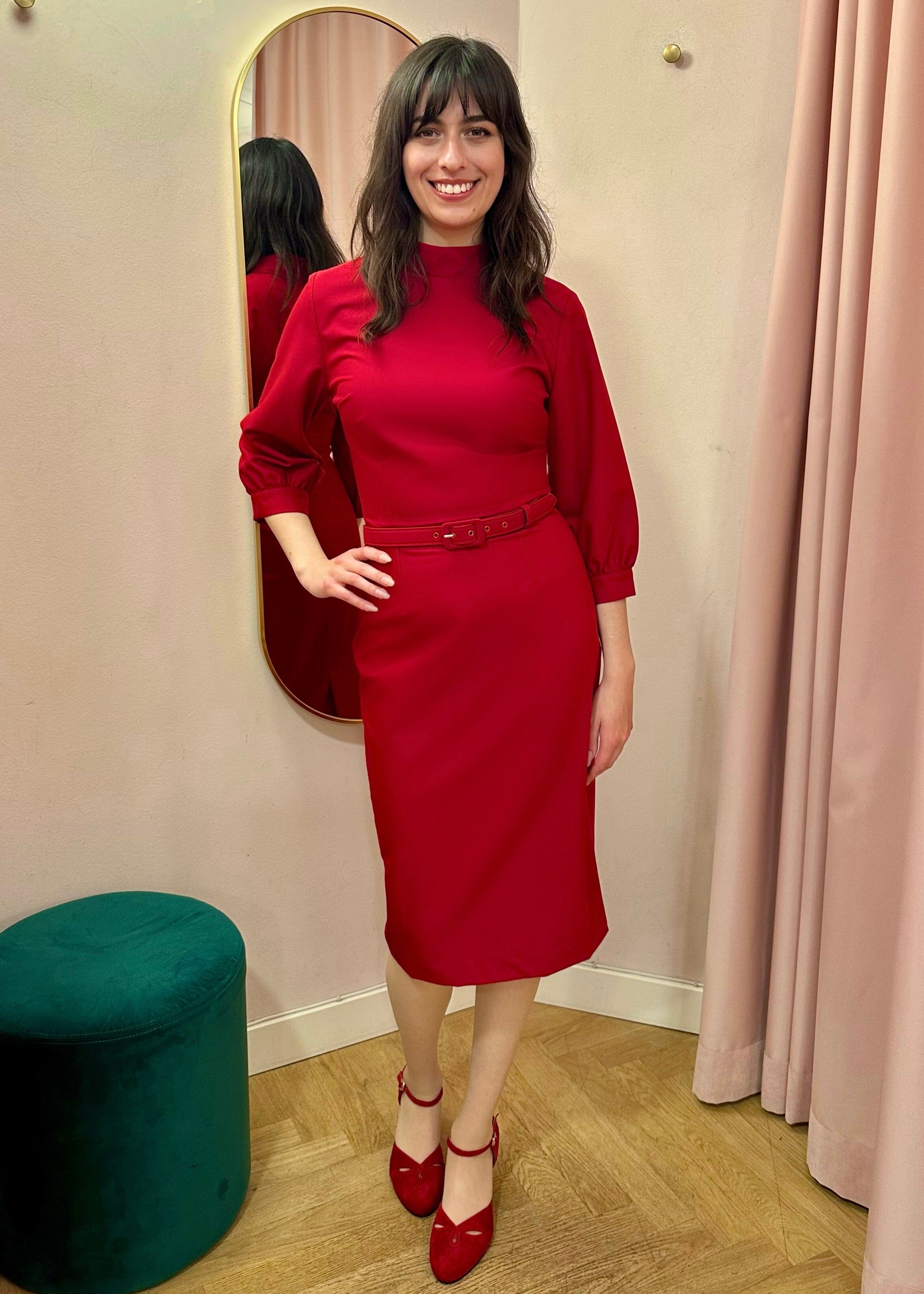 Audrey højhalset pencilkjole med 3/4 ærmer rød Kjoler Daisy Dapper