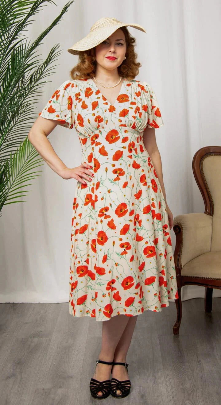 Betty A-line kjole - ivory poppy aline kjole Weekend Doll