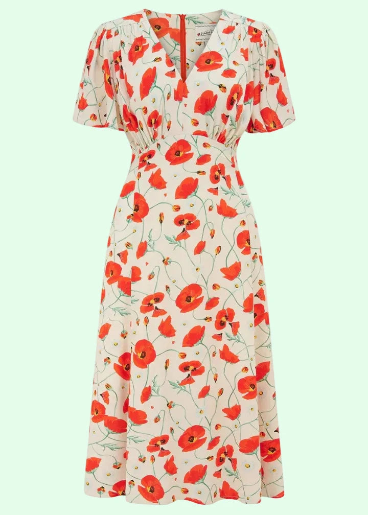 Betty A-line kjole - ivory poppy aline kjole Weekend Doll