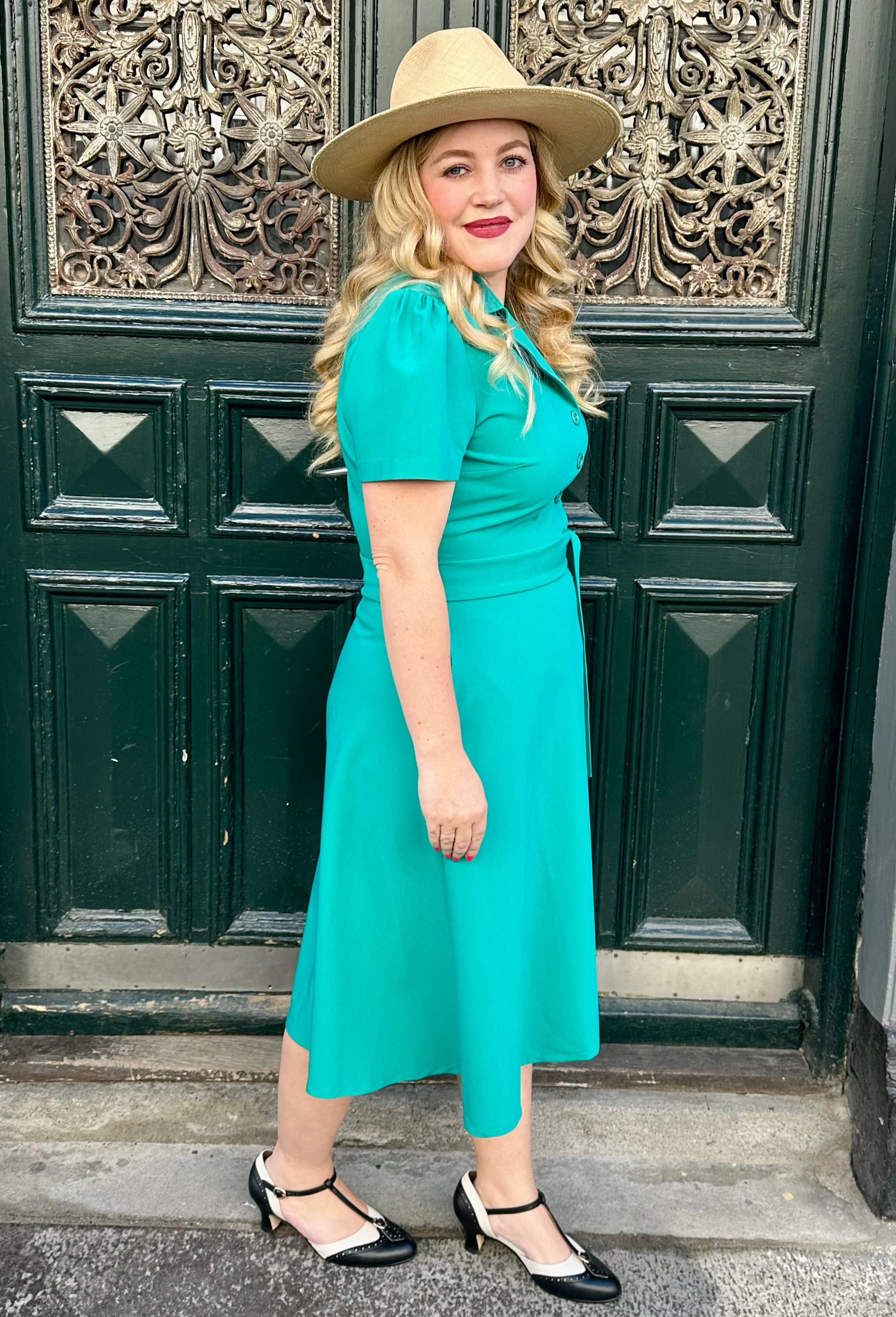 Betty skjortekjole i aqua grøn aline kjole Daisy Dapper