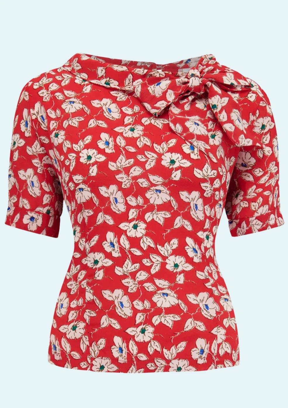 Cindy skjorte med korte ærmer i rød med blomster kortærmet skjorte Seamstress Of Bloomsbury