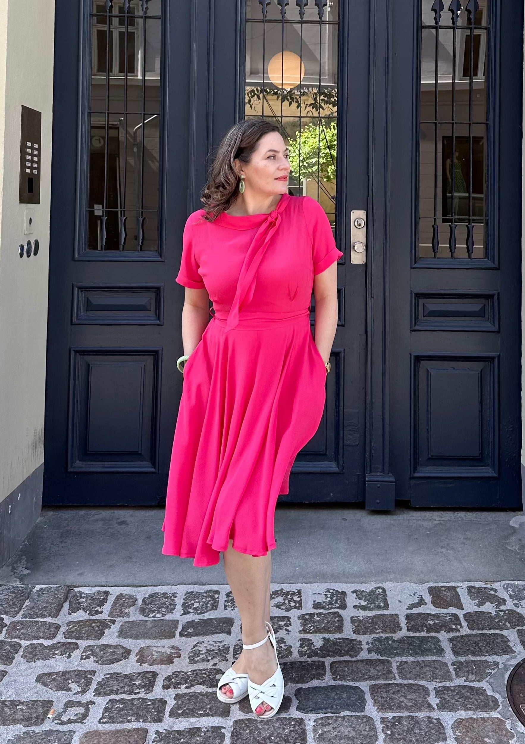 Cindy vintage stils kjole i pink swing kjole Seamstress Of Bloomsbury