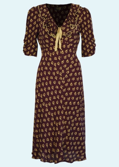 Cora bias-cut kjole i blommefarvet 'Diamond Deco' Kjoler House of Foxy