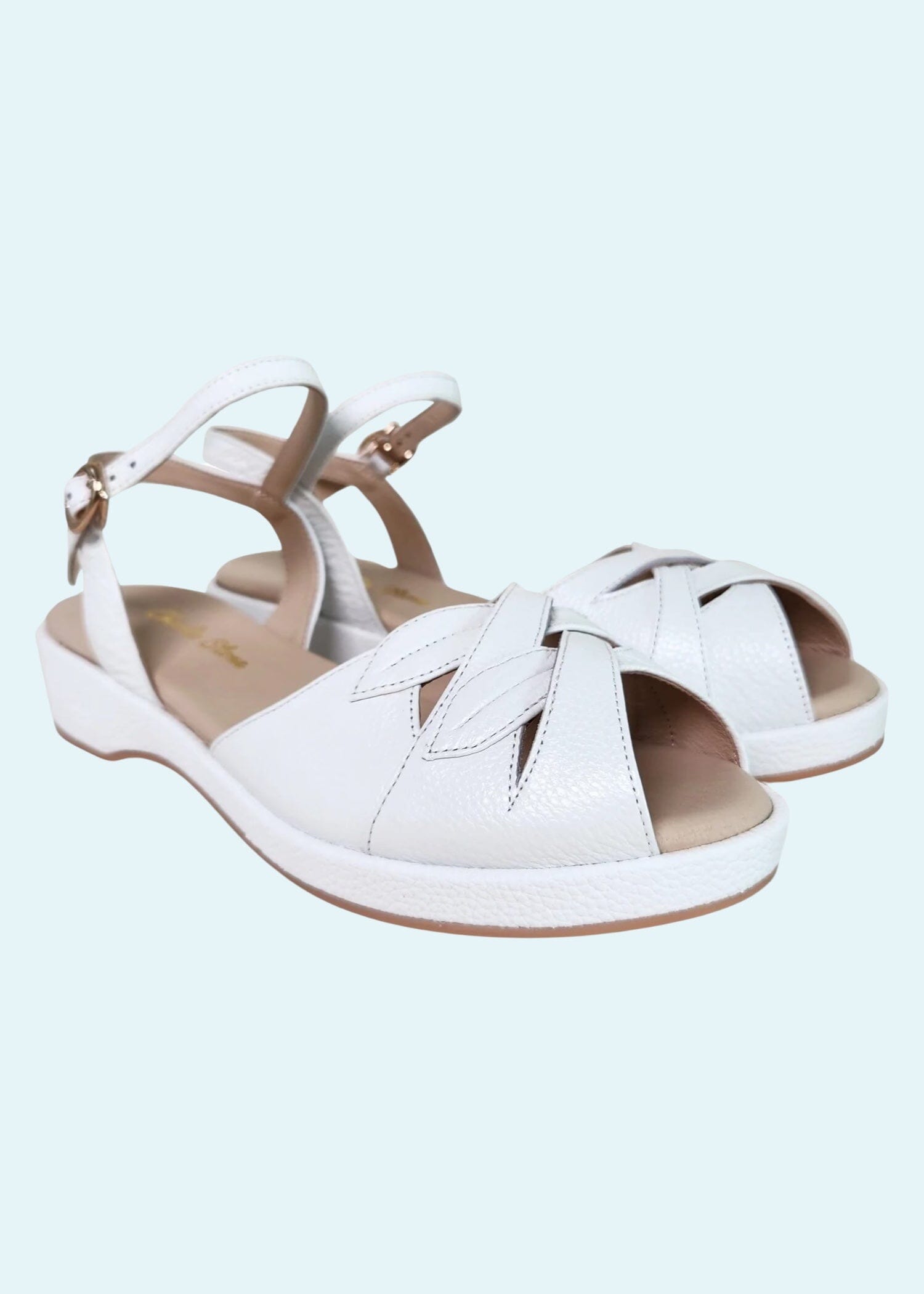 Elba hvid wedge sandal med bladmønster sko Charlie Stone