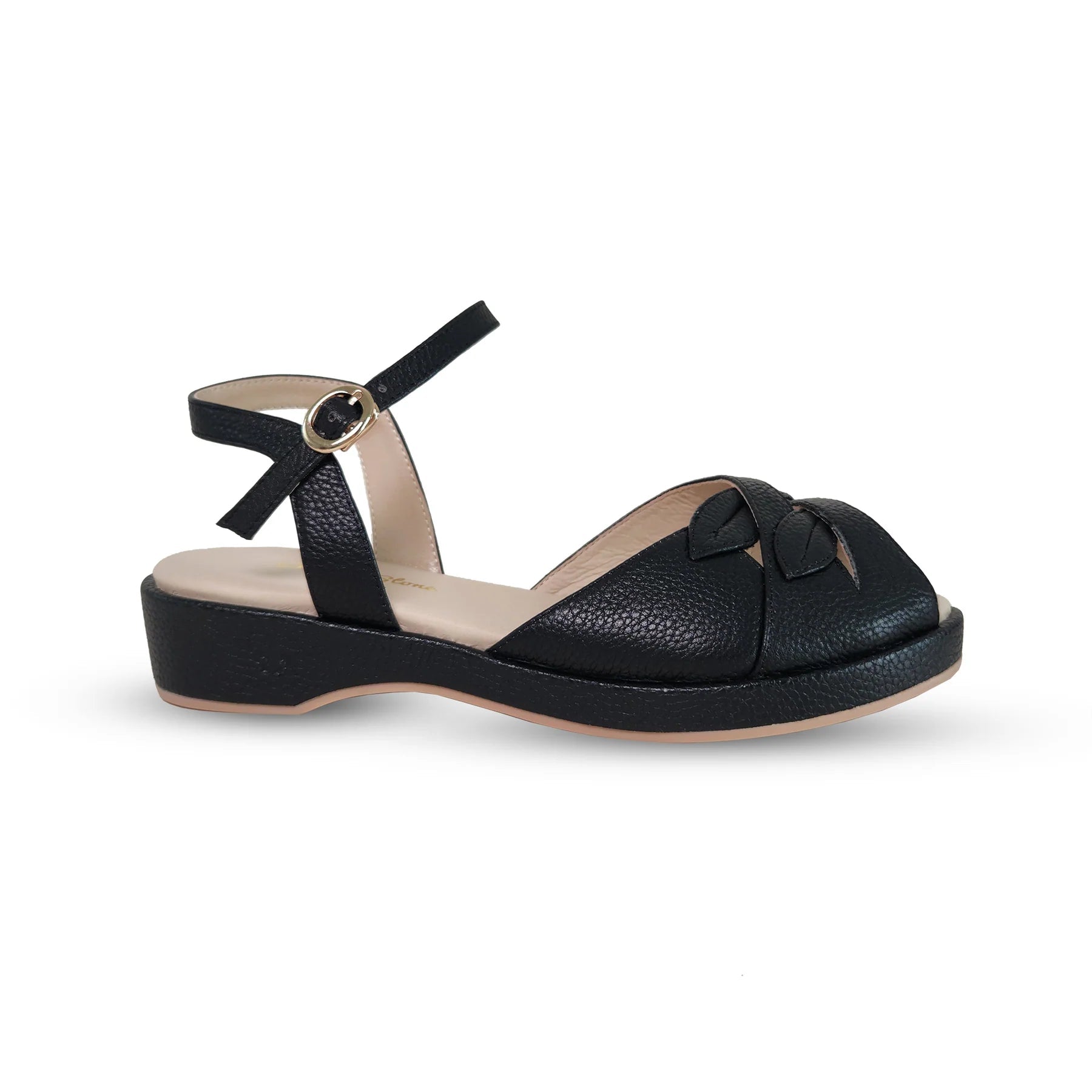 Elba sort wedge sandal med bladmønster sko Charlie Stone
