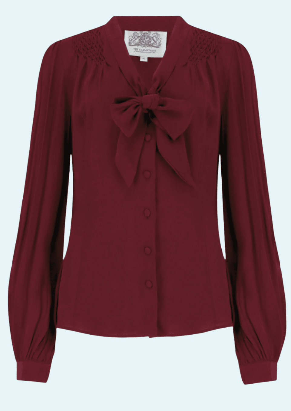Eva - Langærmet skjorte med bindesløjfe i bordeaux langærmet skjorte Seamstress Of Bloomsbury