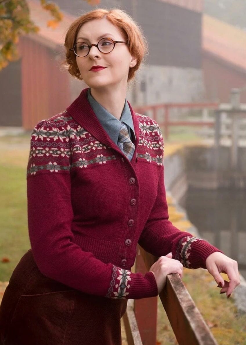 Fair Isle Knit Jacket i maroon melange Mondo Kaos