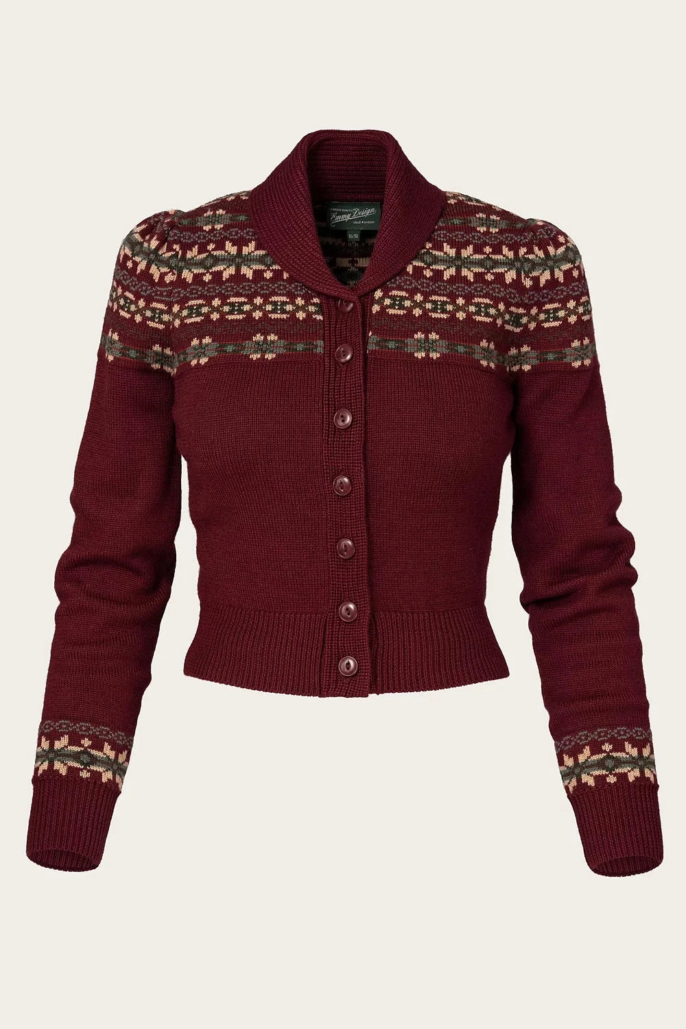Fair Isle Knit Jacket i maroon melange Mondo Kaos