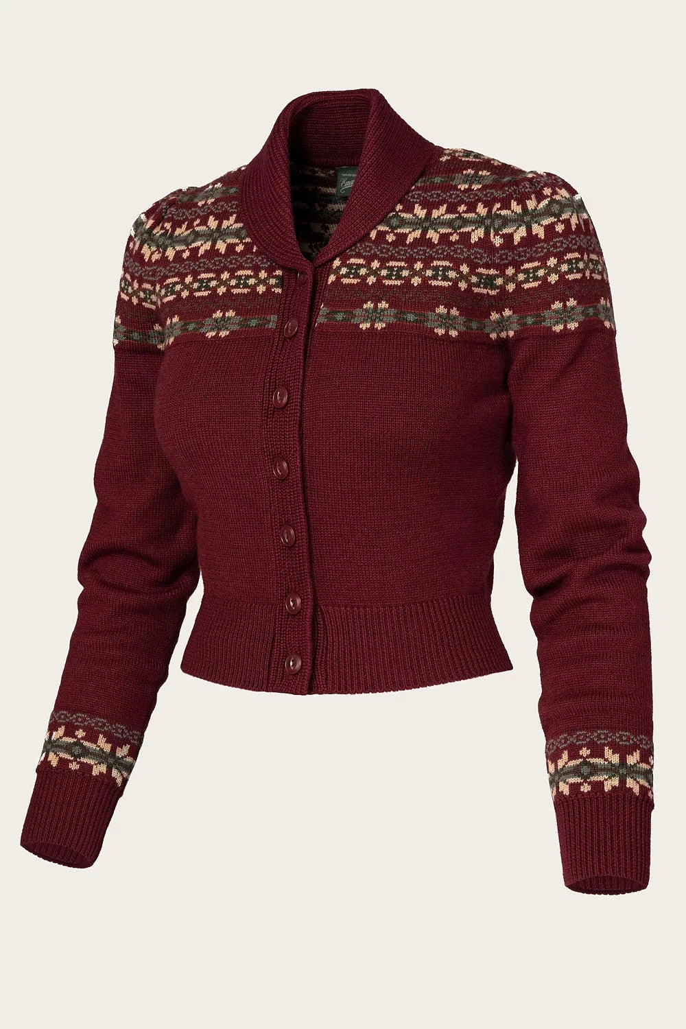 Fair Isle Knit Jacket i maroon melange Mondo Kaos