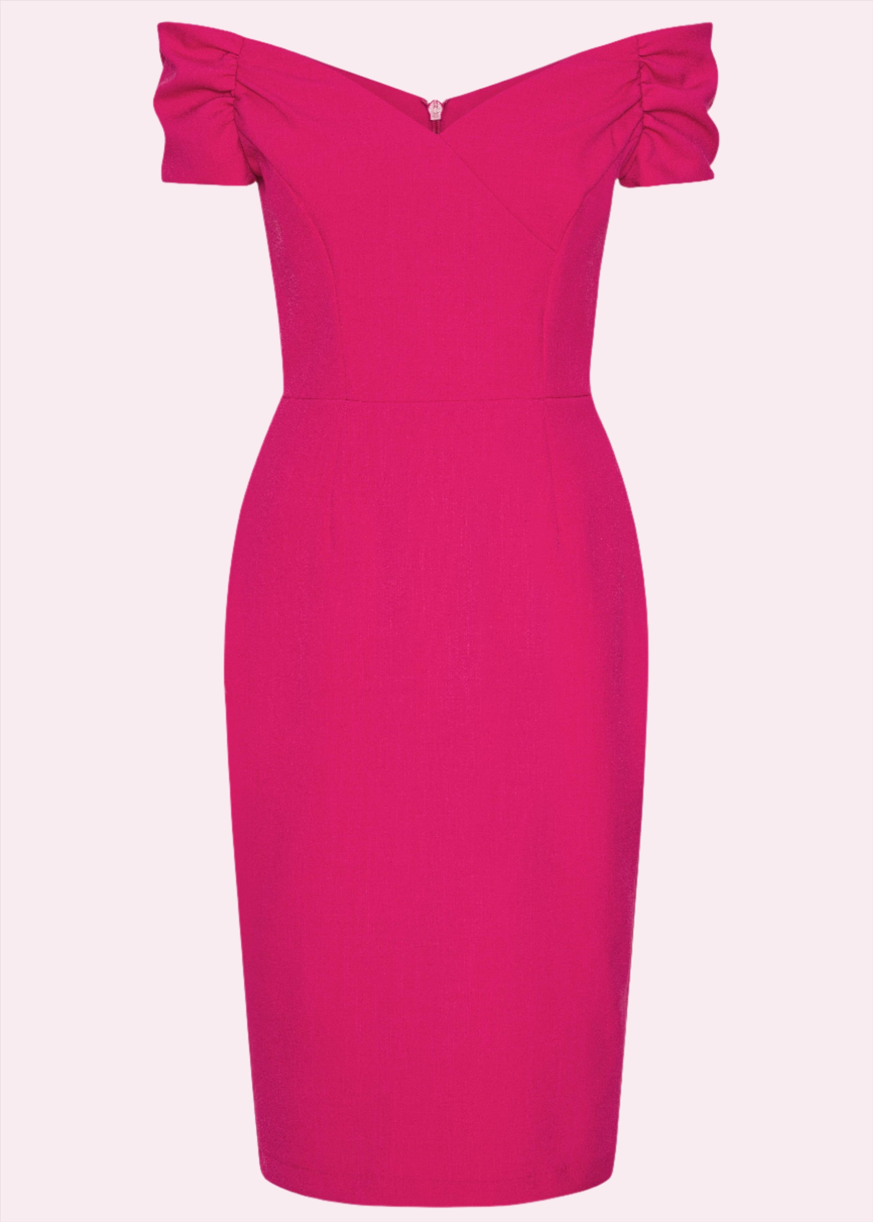Fatale pencilkjole med off-shoulder i hot pink pencil kjole Pretty Dress Company