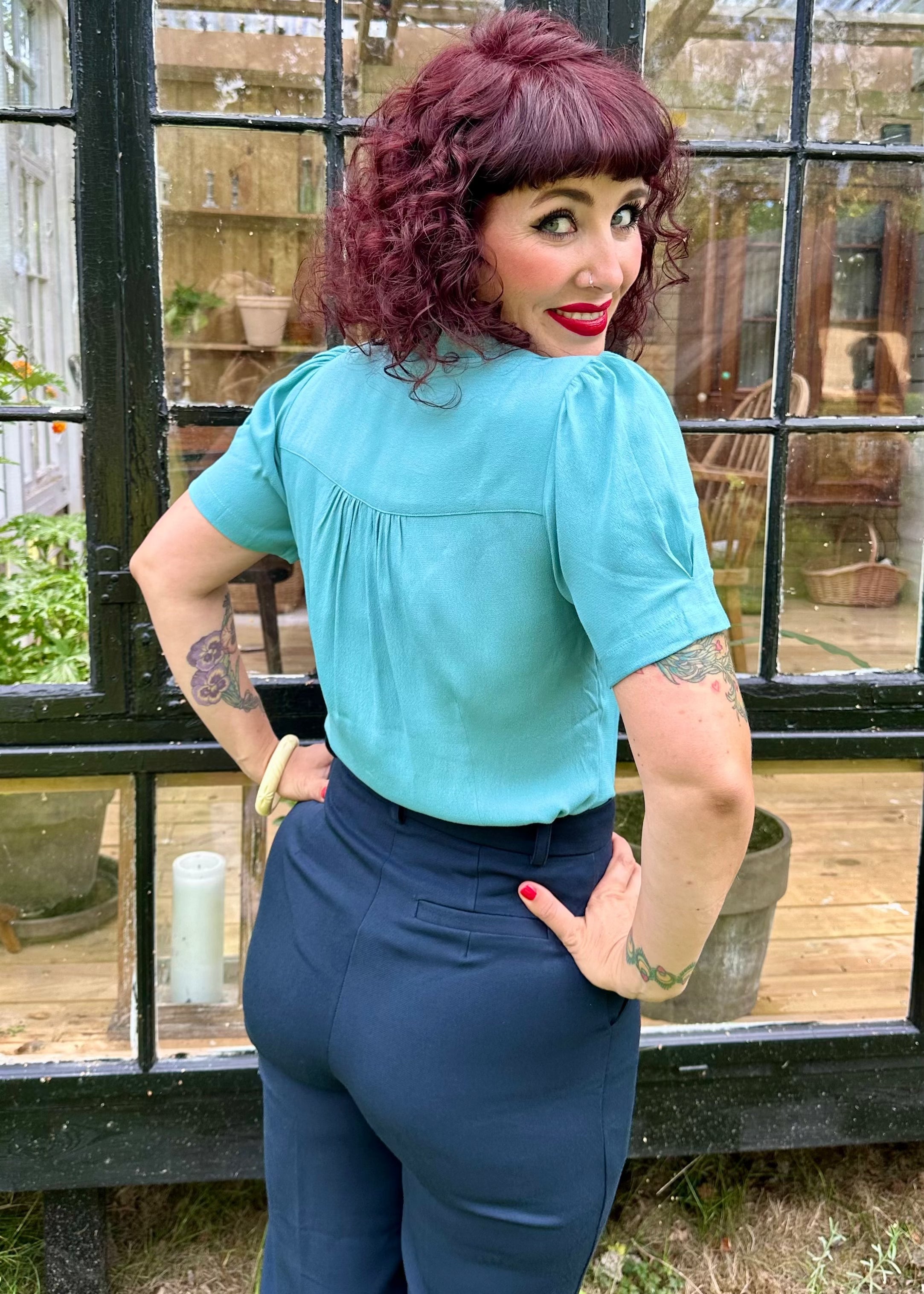 Gene kortærmet skjorte i teal kortærmet skjorte Weekend Doll