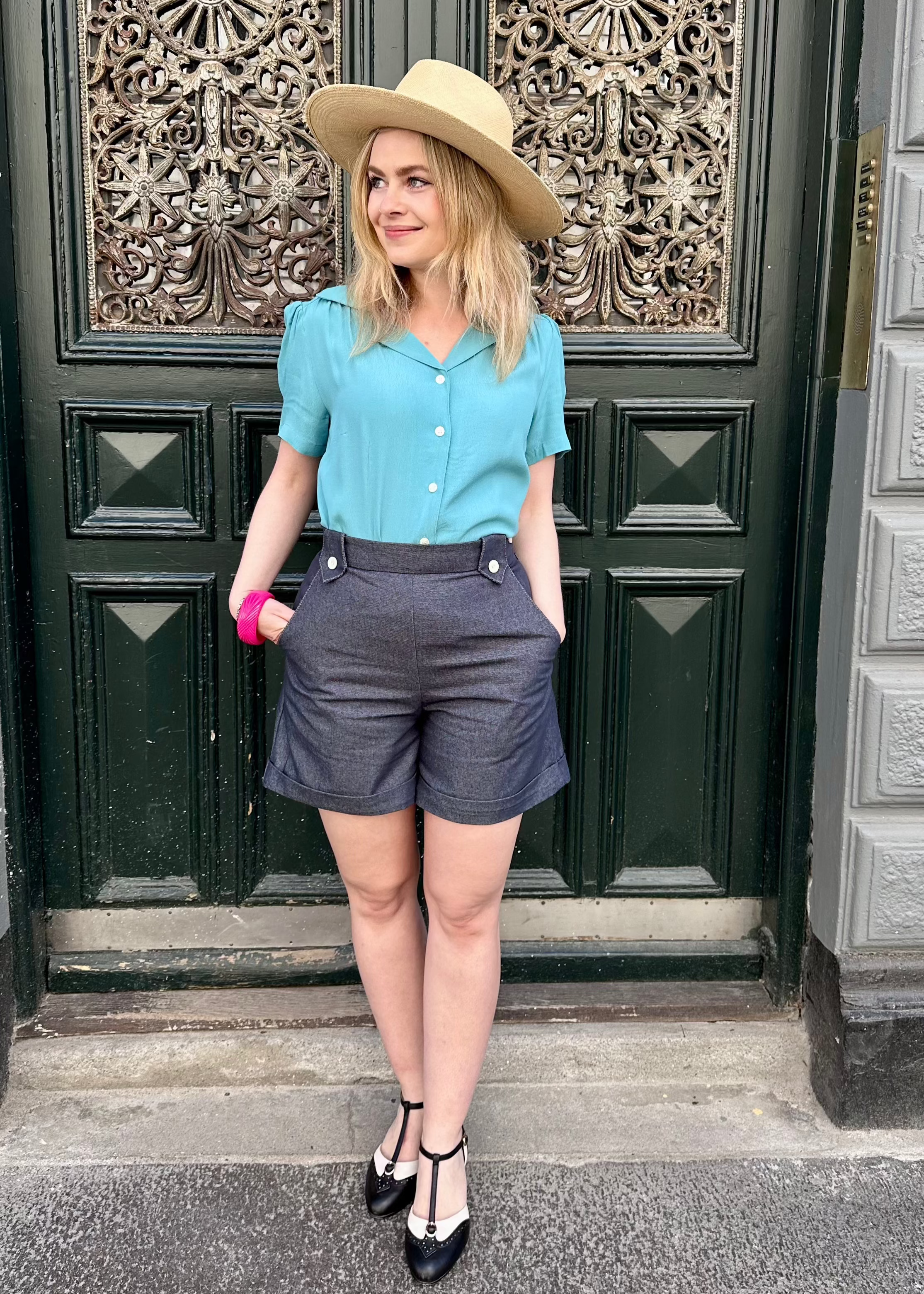 Gene kortærmet skjorte i teal kortærmet skjorte Weekend Doll