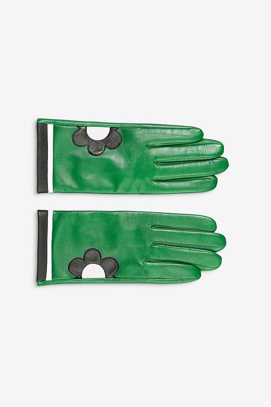 Handsker i grøn læder med marguerit Accessories Mabel Sheppard