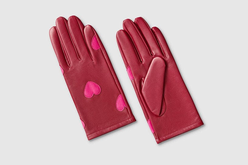 Handsker i rød læder med pink hjerter Accessories Mabel Sheppard