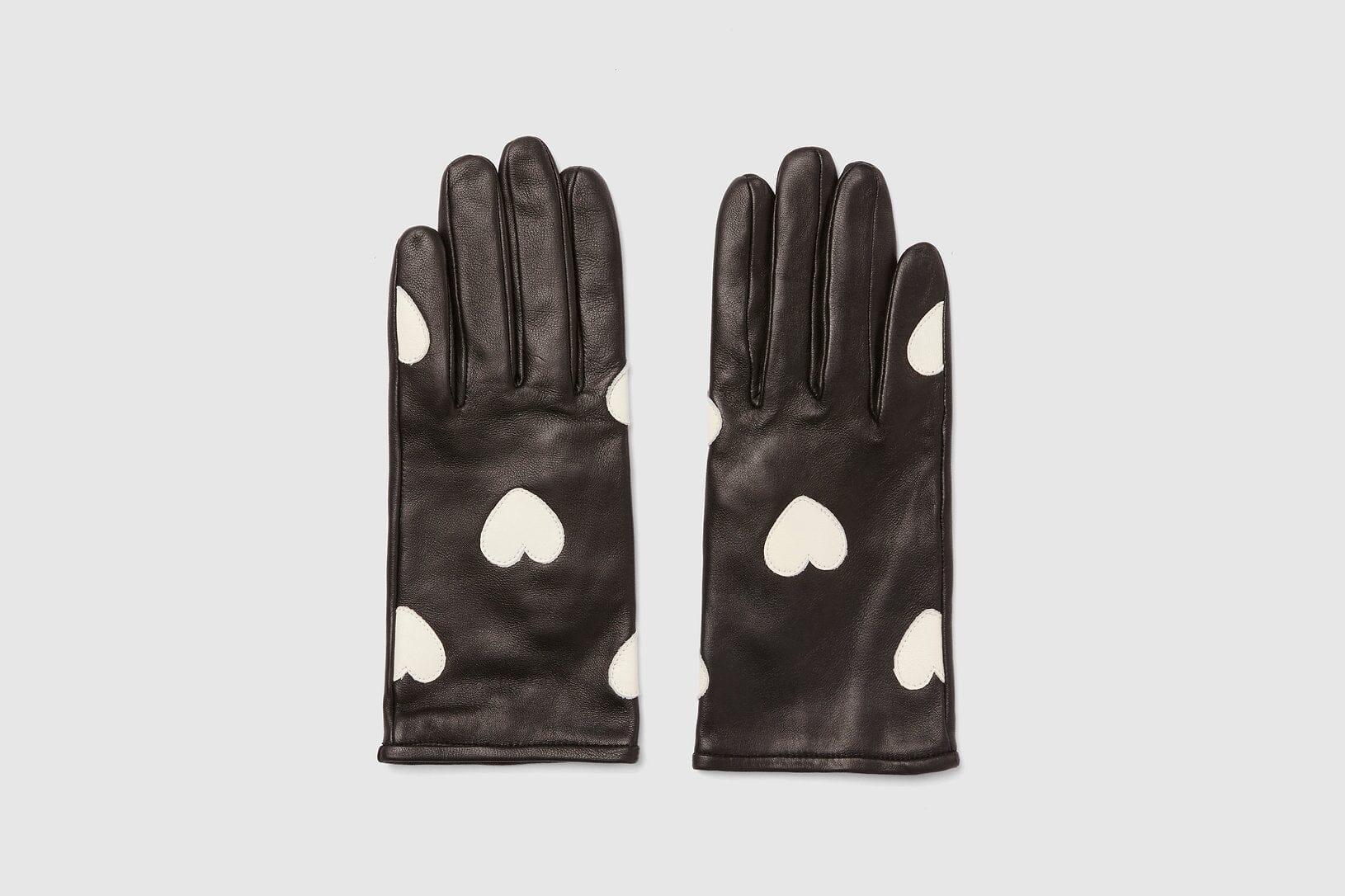 Handsker i sort læder med hvide hjerter handsker Mabel Sheppard
