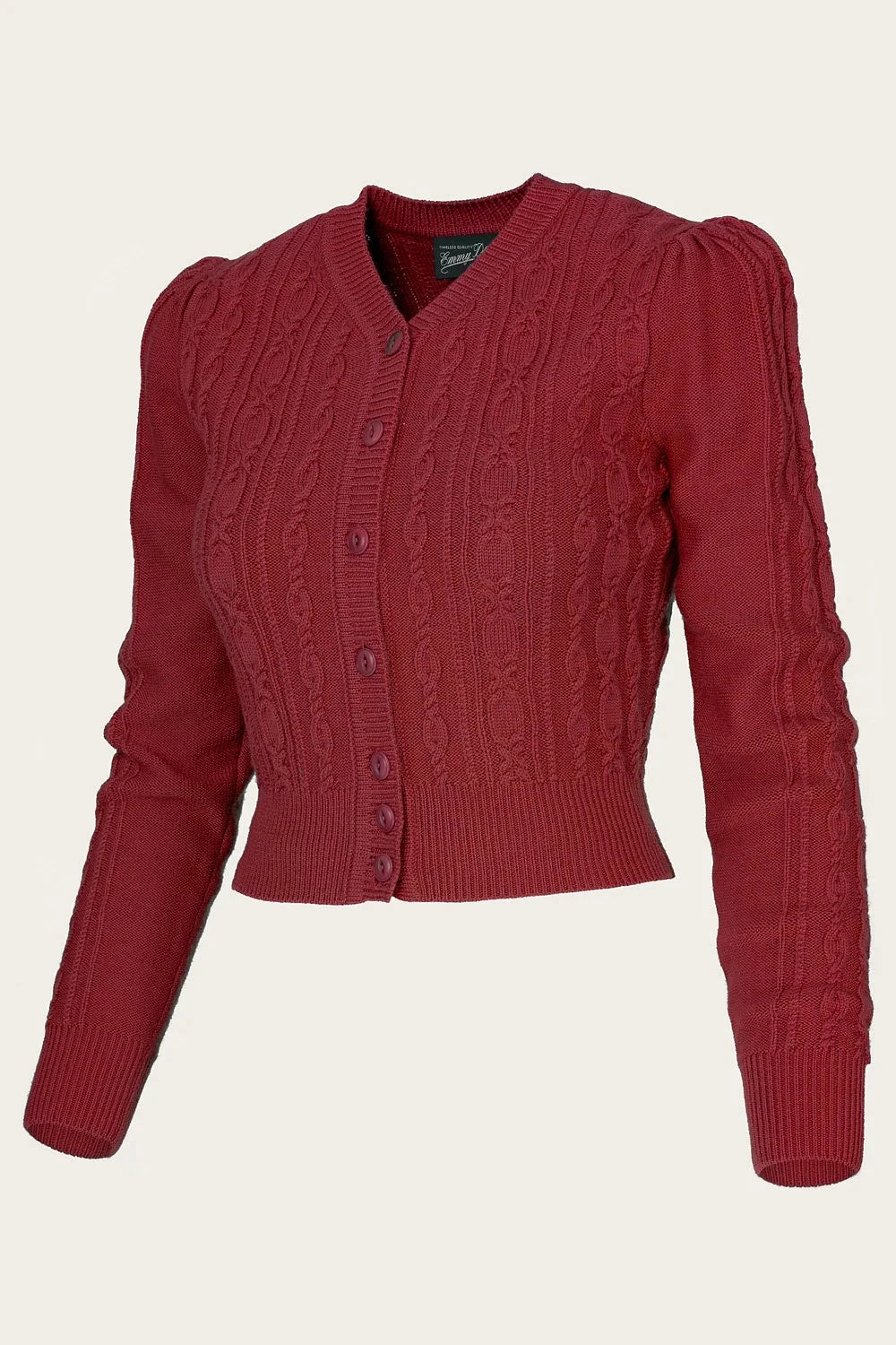 Ice Skater Cardigan i granatæble rød merinould cardigan Emmy Design