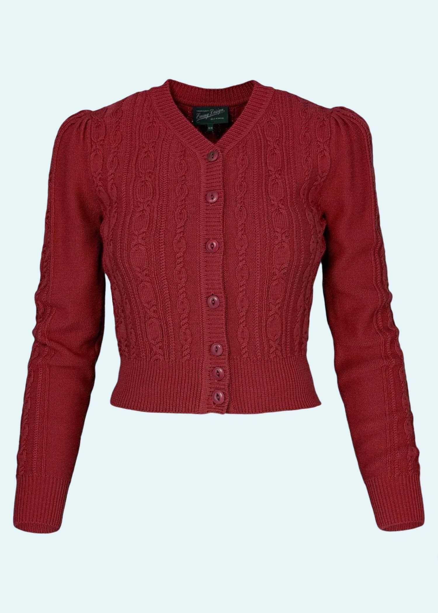 Ice Skater Cardigan i granatæble rød merinould cardigan Emmy Design