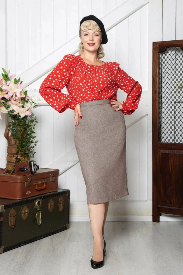 Ingrid pencilnederdel i brun sildebensmønster nederdel Weekend Doll