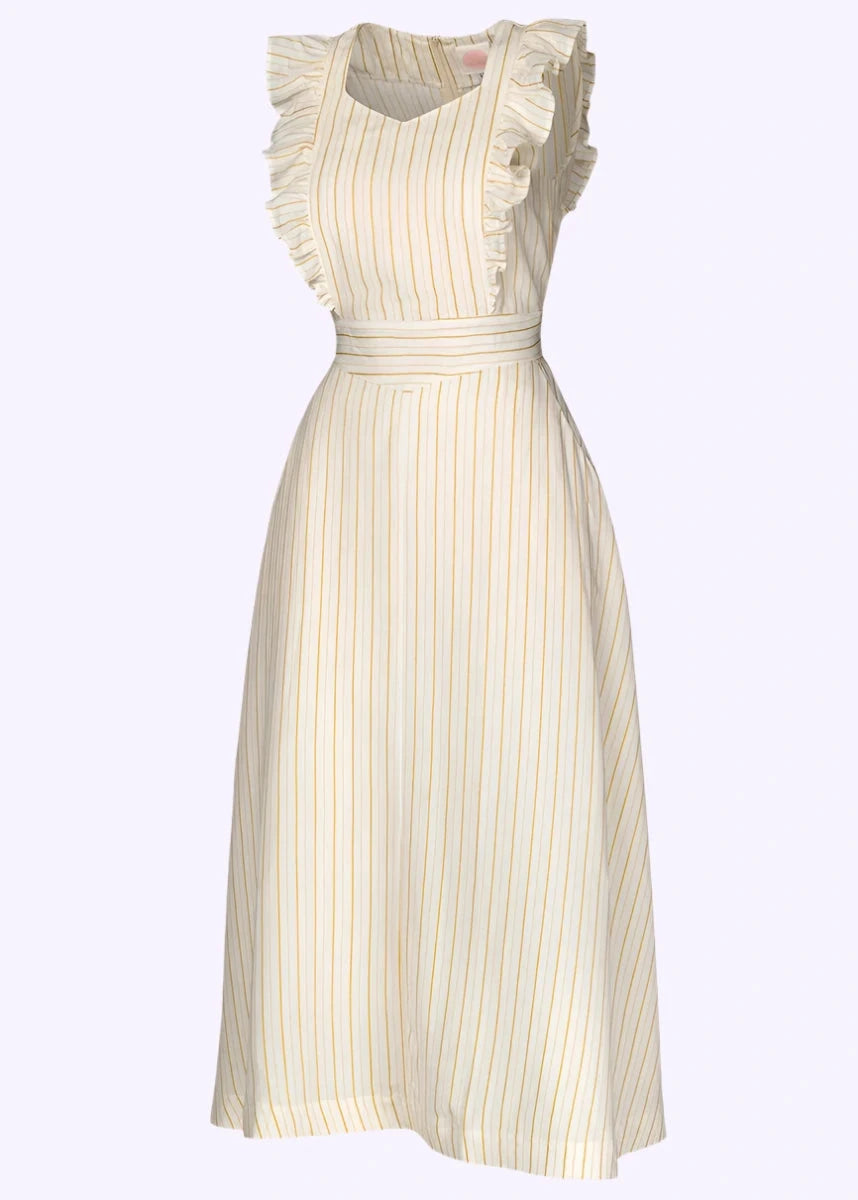 Karin's Picnic Dress i hvid med gule striber aline kjole Emmy Design