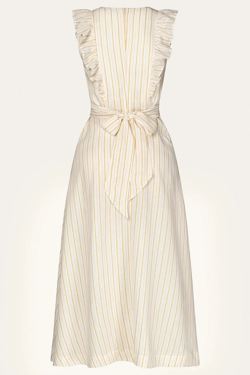 Karin's Picnic Dress i hvid med gule striber aline kjole Emmy Design