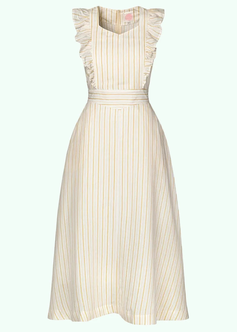Karin's Picnic Dress i hvid med gule striber aline kjole Emmy Design
