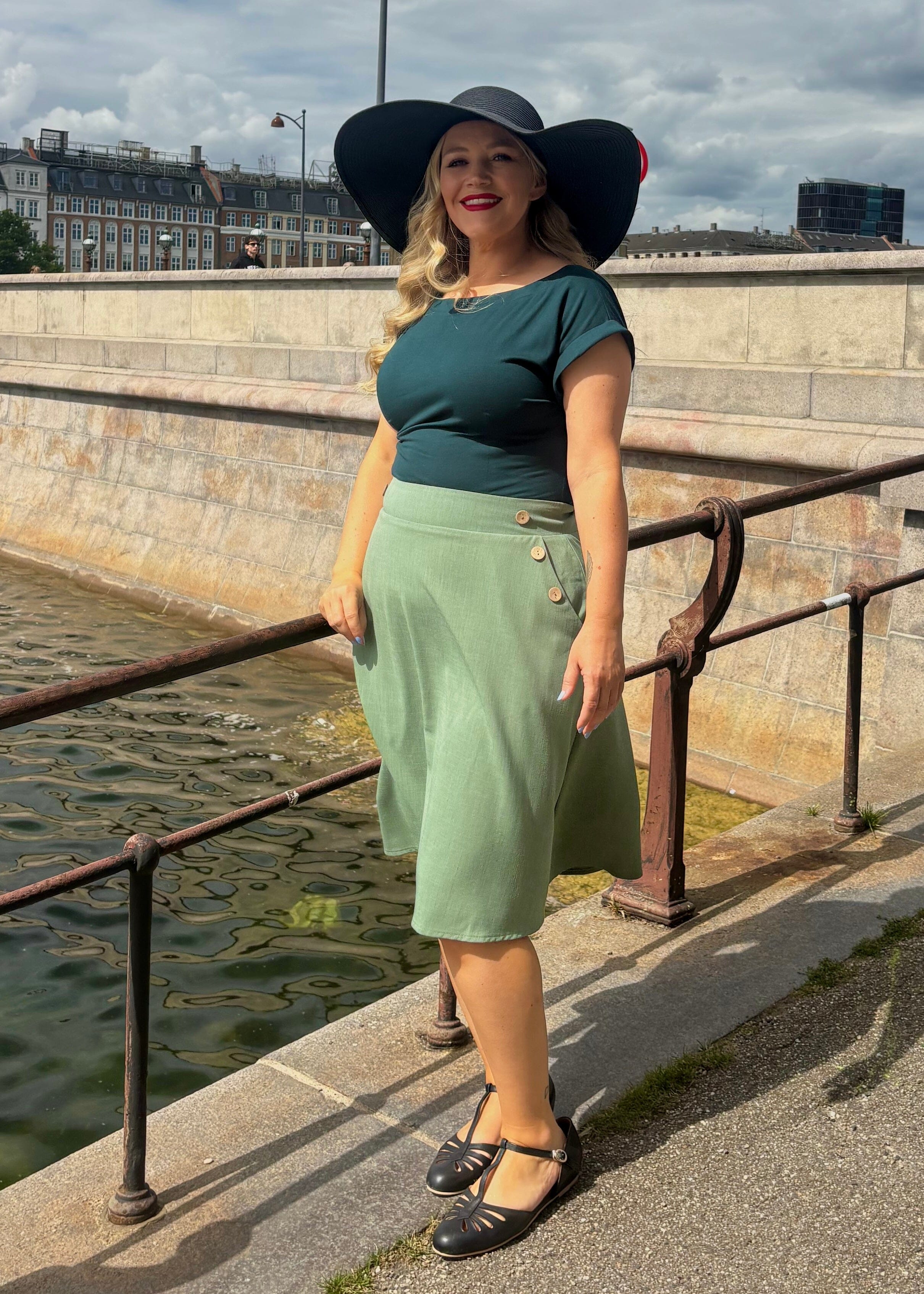 Kortærmet vendbar boatneck top - flaske grøn jersey top Daisy Dapper