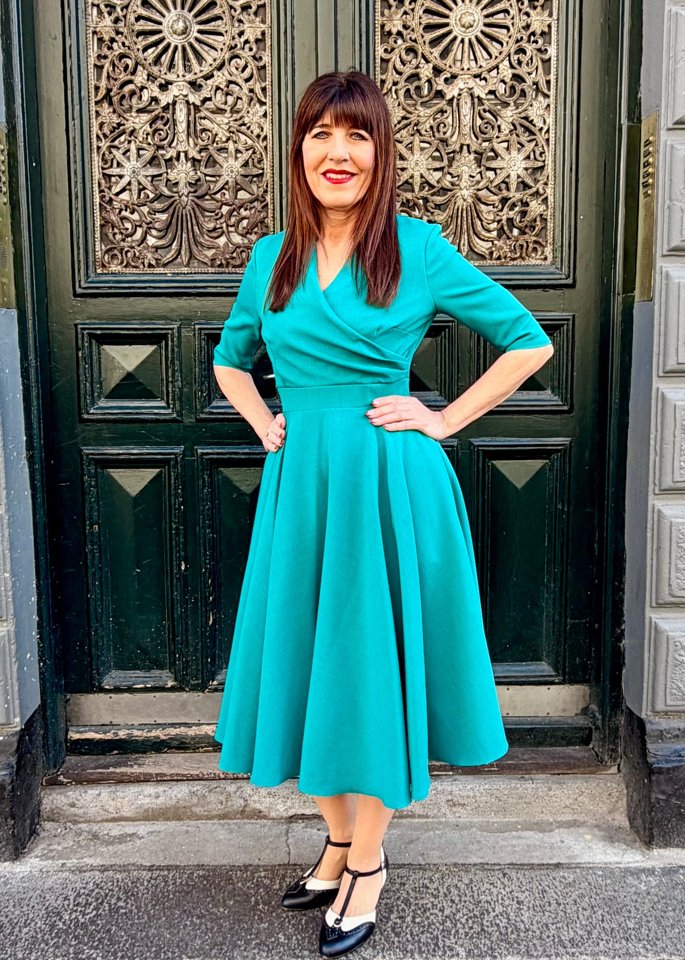 Leyla swing kjole med 3/4 ærmer - jade swing kjole Pretty Dress Company