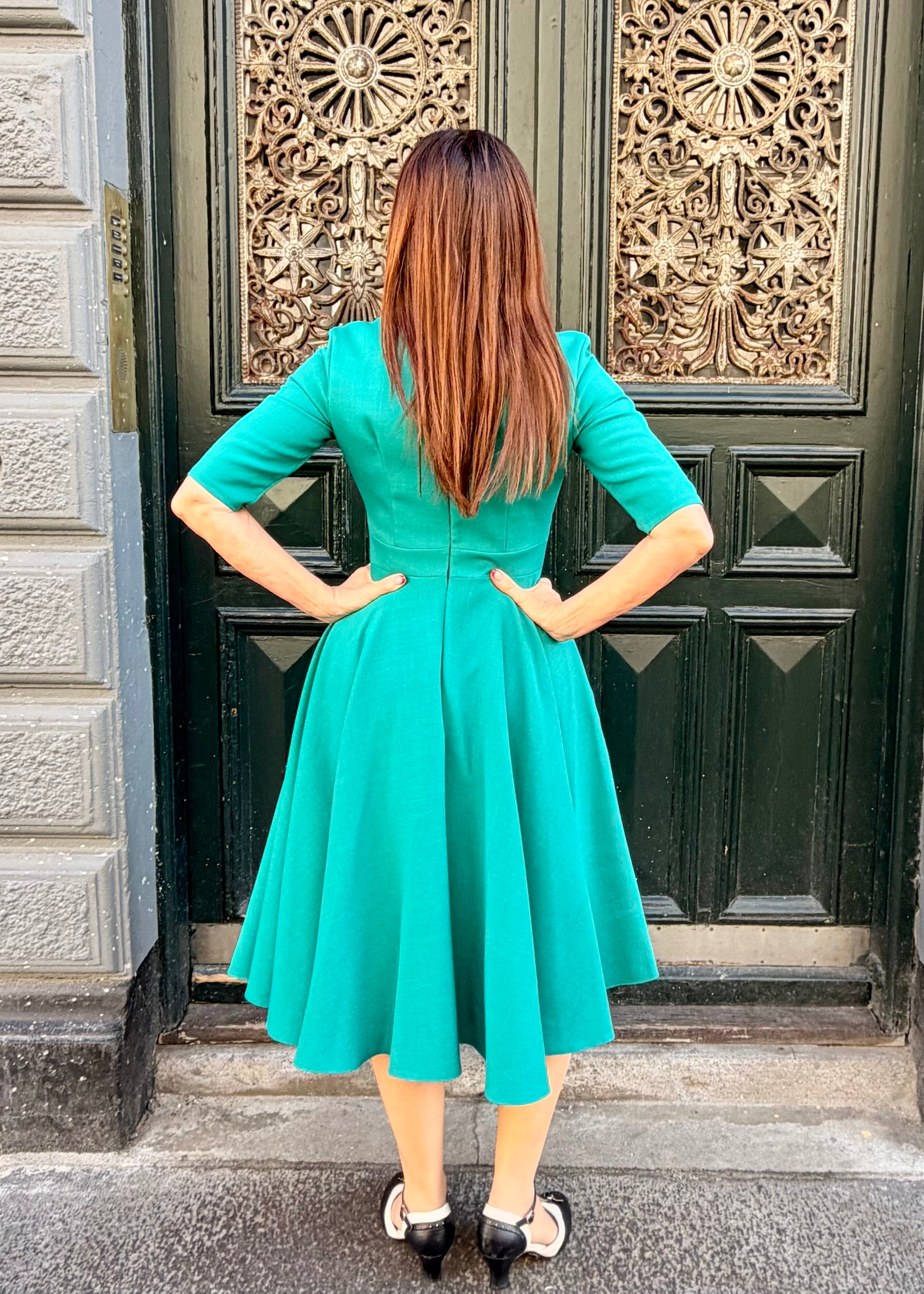 Leyla swing kjole med 3/4 ærmer - jade swing kjole Pretty Dress Company