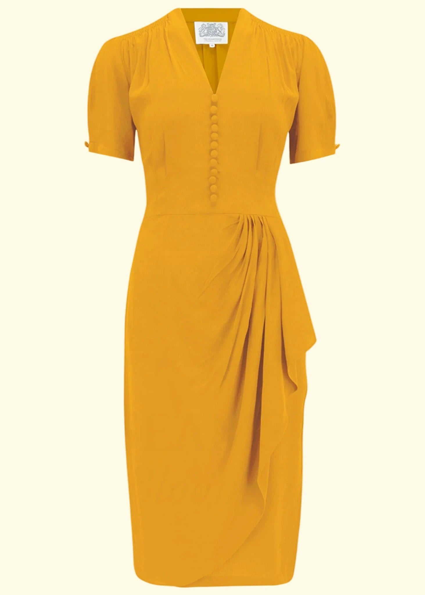 Mabel 1940'er kjole i mustard pencil kjole Seamstress Of Bloomsbury
