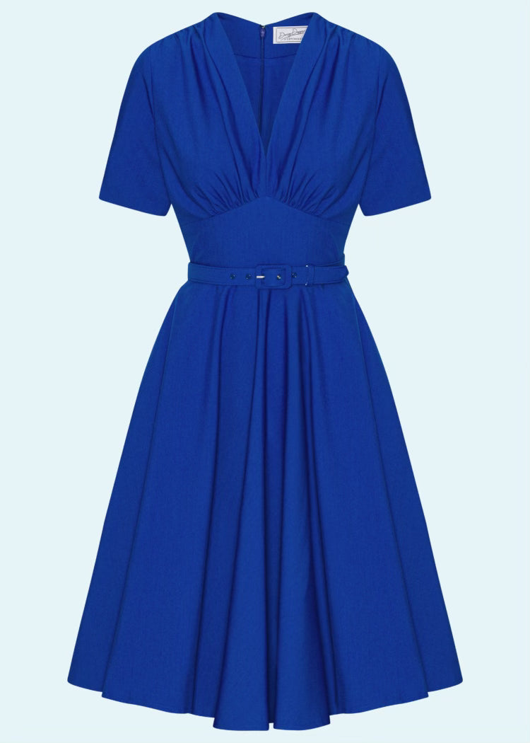 blue vintage swing dress Royal Blue Crossover Vintage Bardot 50s Swing Dress – Pretty Kitty Fashion