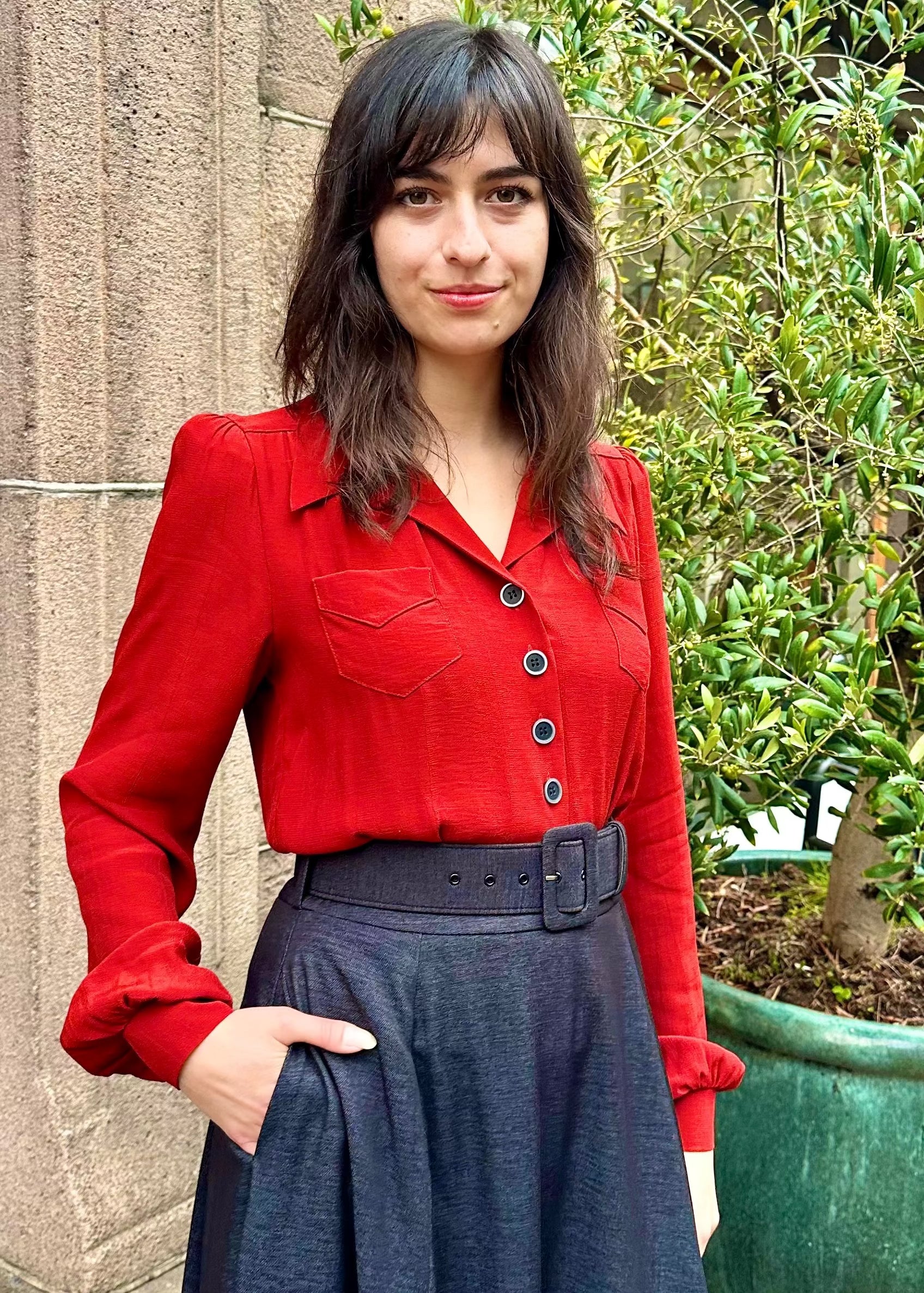 Midi skirt med bælte i sort denim-look Nederdel Daisy Dapper