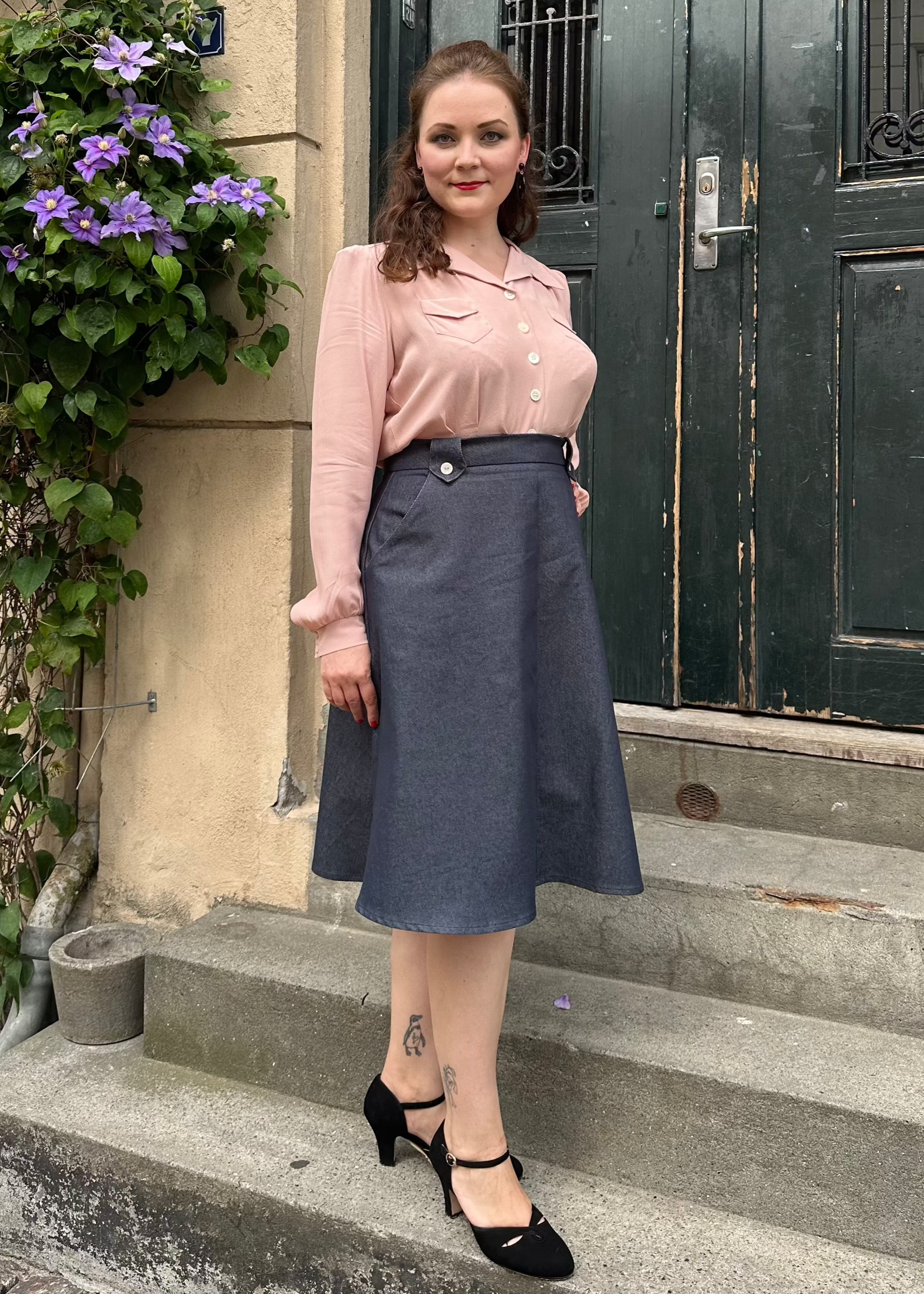 Monroe A-line nederdel i indigo blå denim aline nederdel Weekend Doll