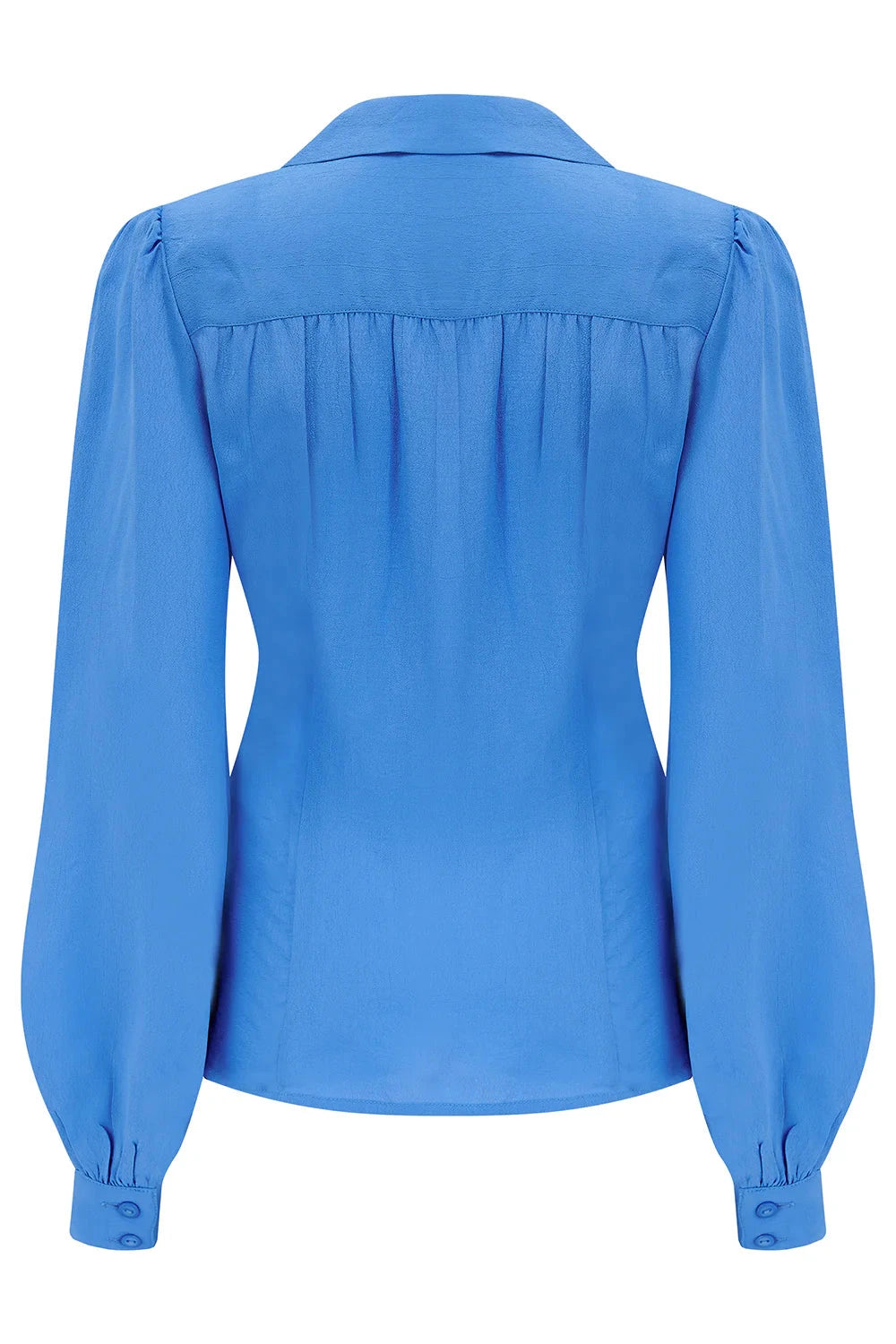Poppy vintage stils skjortebluse i Palace Blue langærmet skjorte Seamstress Of Bloomsbury