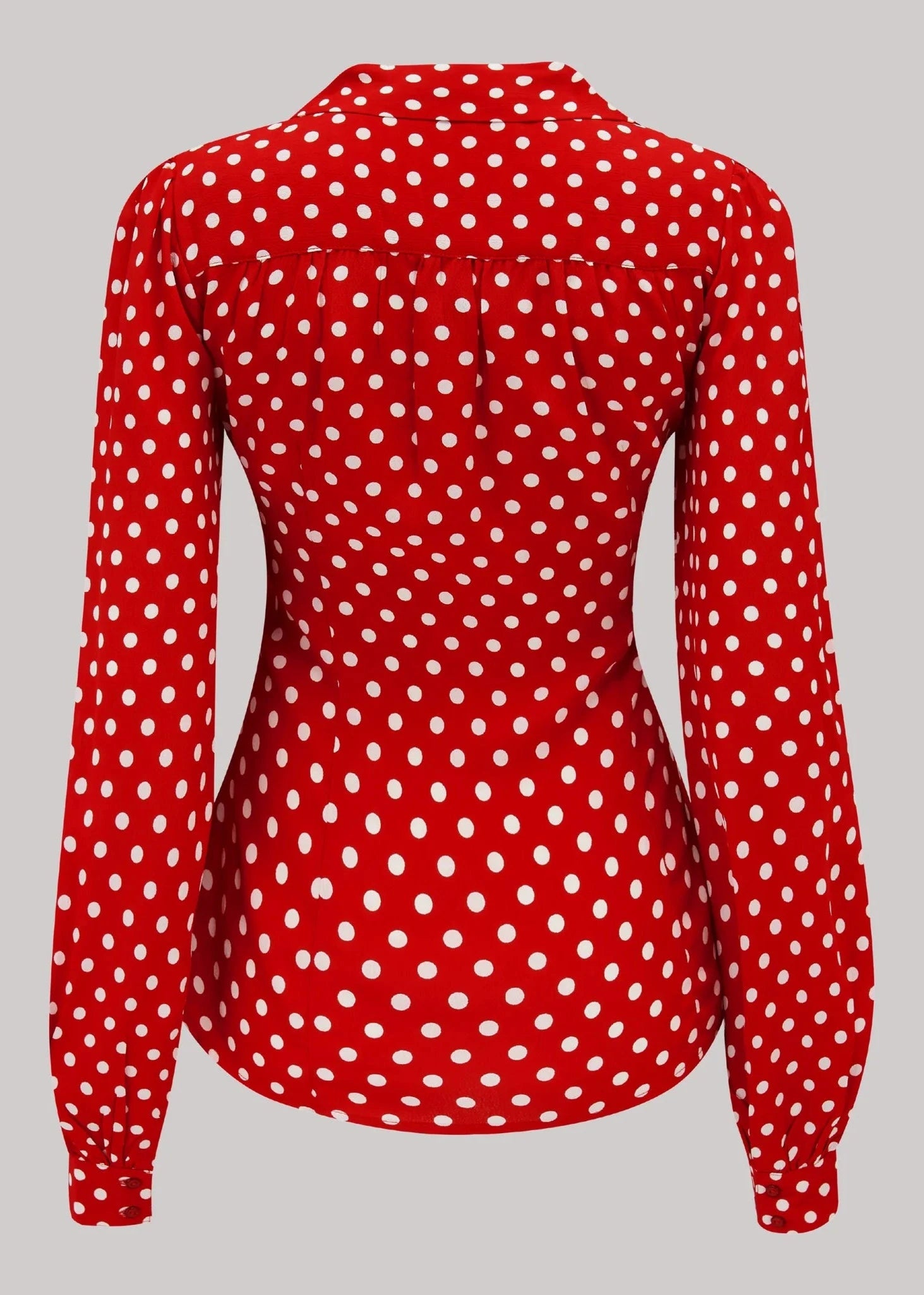 Poppy vintage stils skjortebluse - rød med prikker langærmet skjorte Seamstress Of Bloomsbury