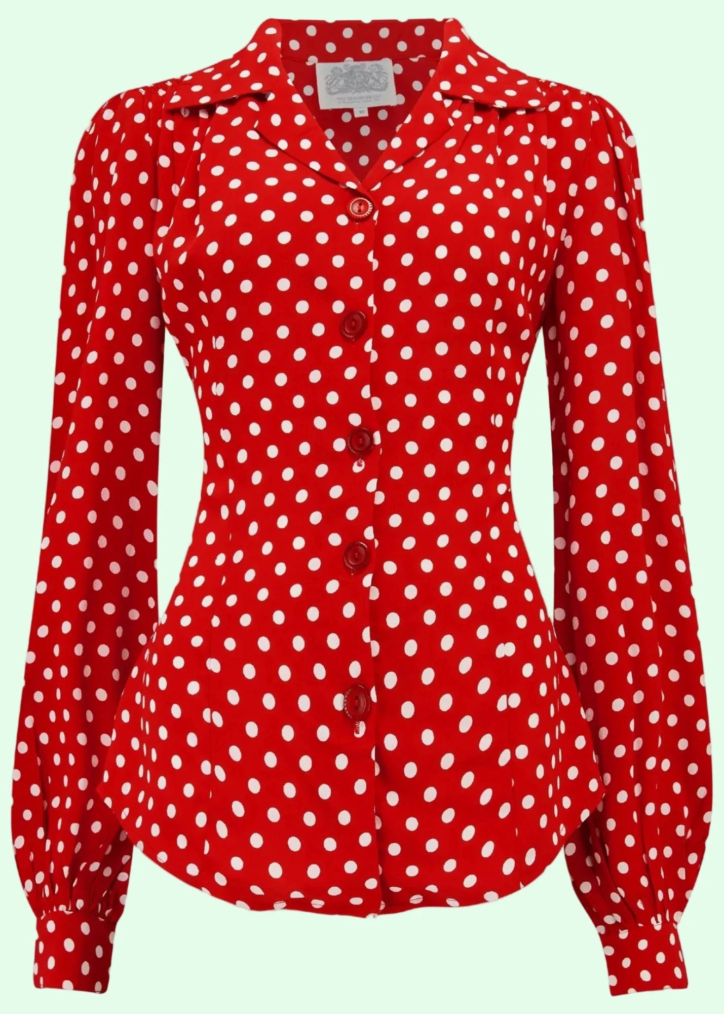 Poppy vintage stils skjortebluse - rød med prikker langærmet skjorte Seamstress Of Bloomsbury