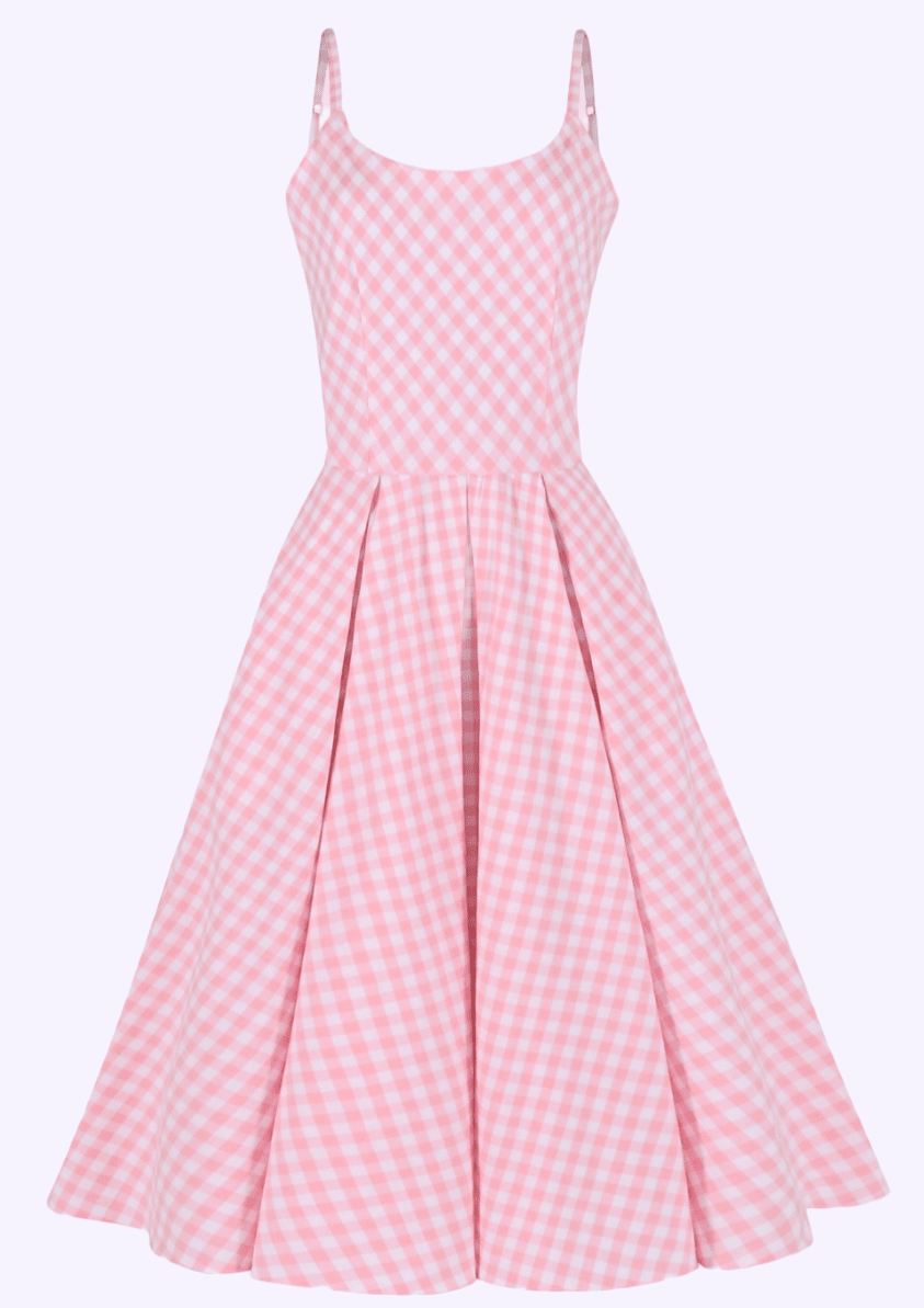 Priscilla swingkjole i rosa gingham tern Kjoler Pretty Dress Company