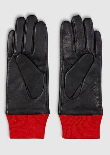 Retro handsker i sort læder med kirsebær Accessories Mabel Sheppard