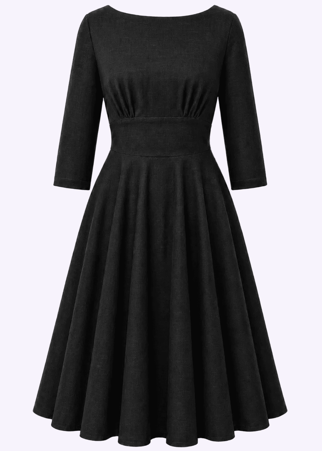 Ruby boatneck swingkjole med 3/4 ærmer - sort linen look swing kjole Daisy Dapper