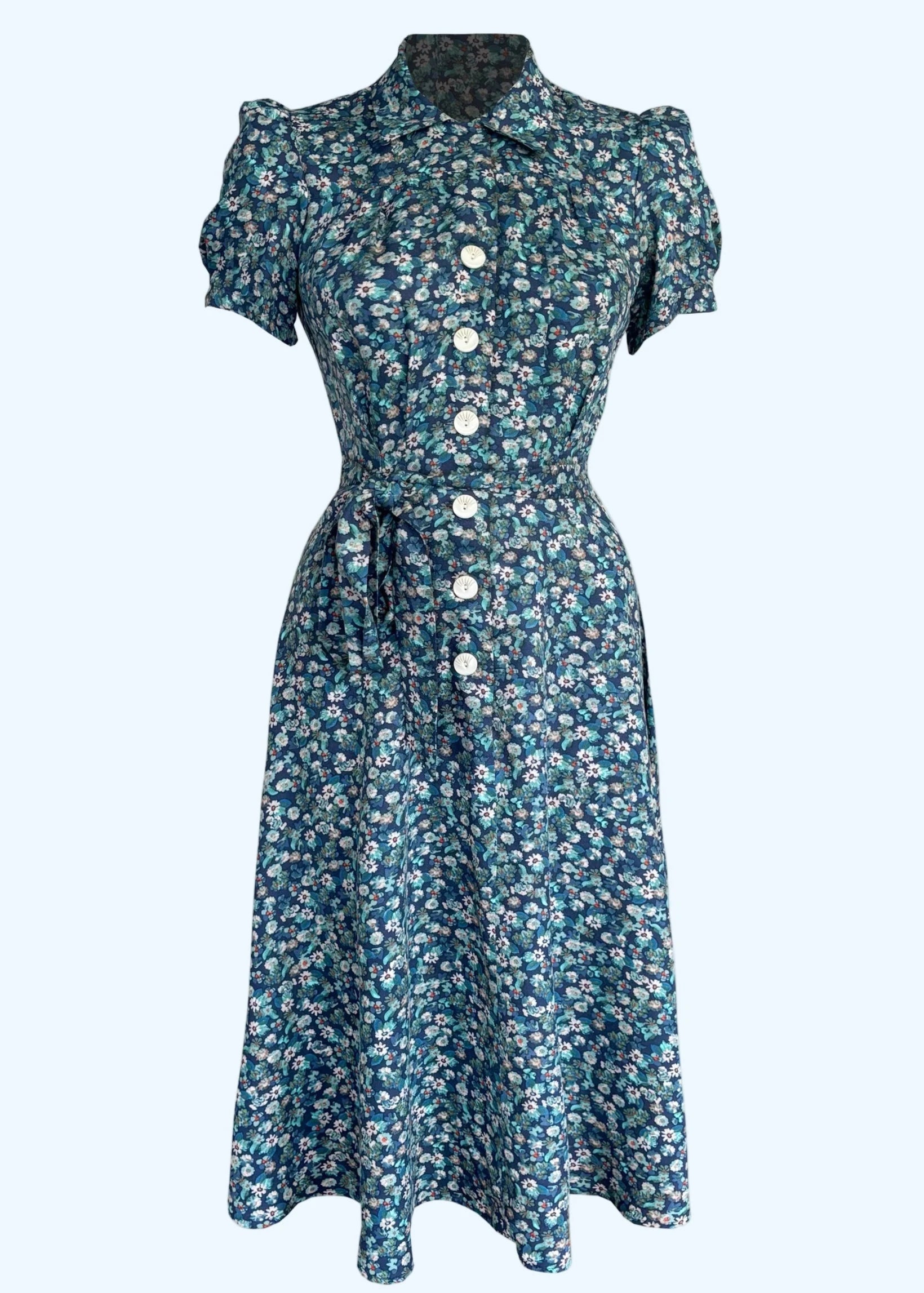 vintage house dress 1940s shirt waister dress in 'Marguerite' print – vintage style
