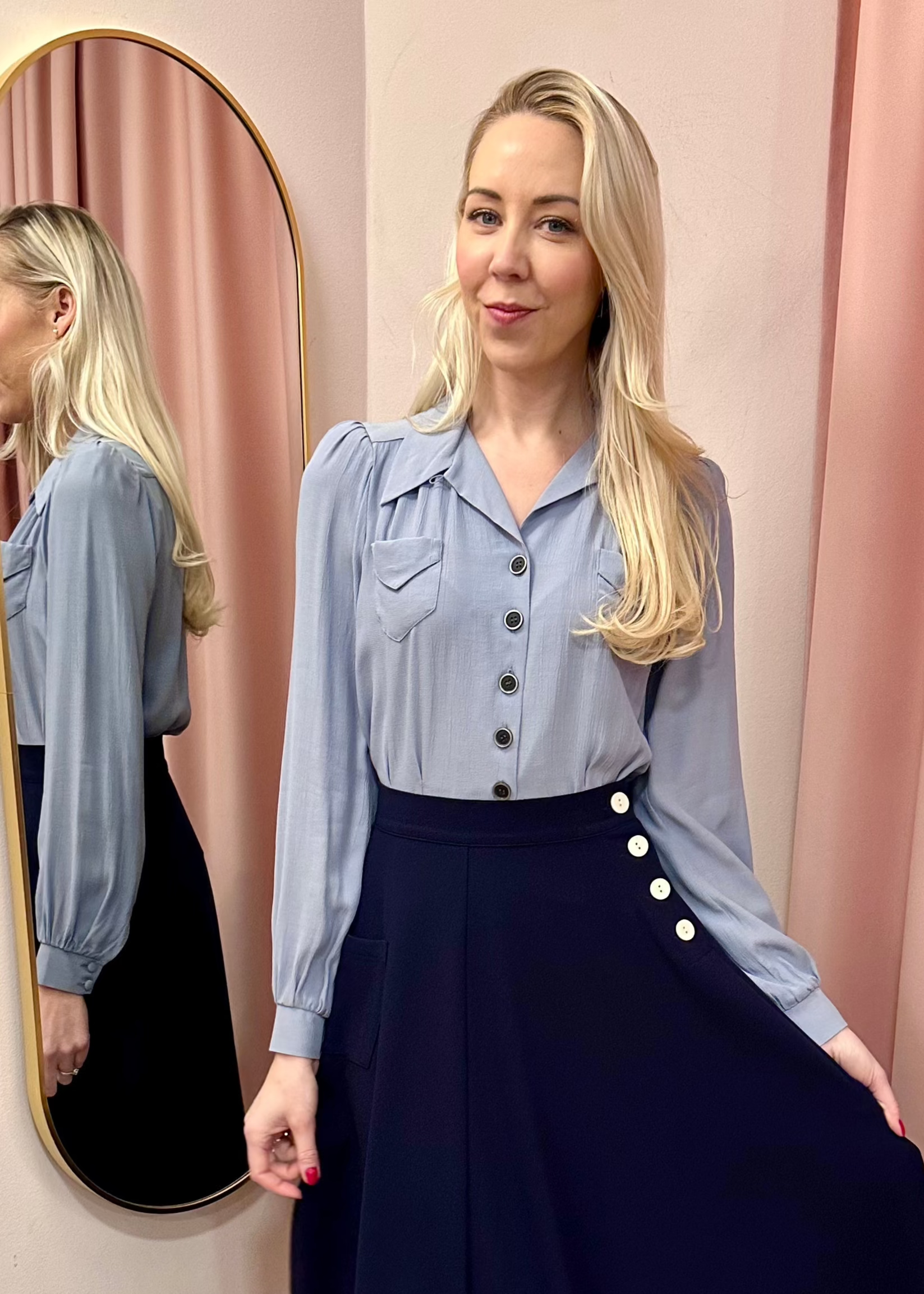 Sweetheart vintage stils skjorte i syren langærmet skjorte House of Foxy