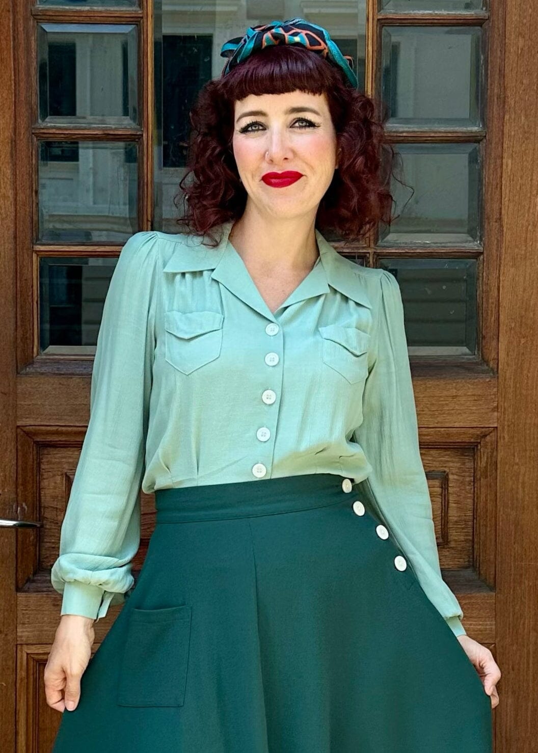 FOXEY NEW YORK 【Beatrix Blouse】40 Light green shirt blouse in 1940s style from The House Of Foxy