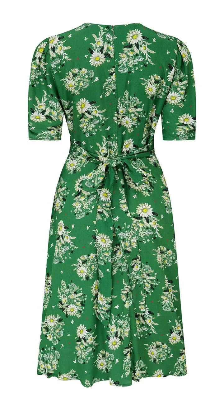 Vivian Tea Dress - green floral aline kjole Weekend Doll