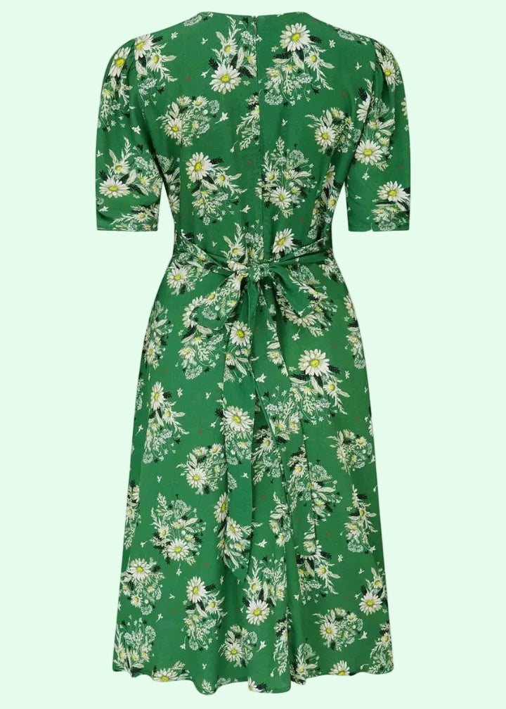 Vivian Tea Dress - green floral aline kjole Weekend Doll